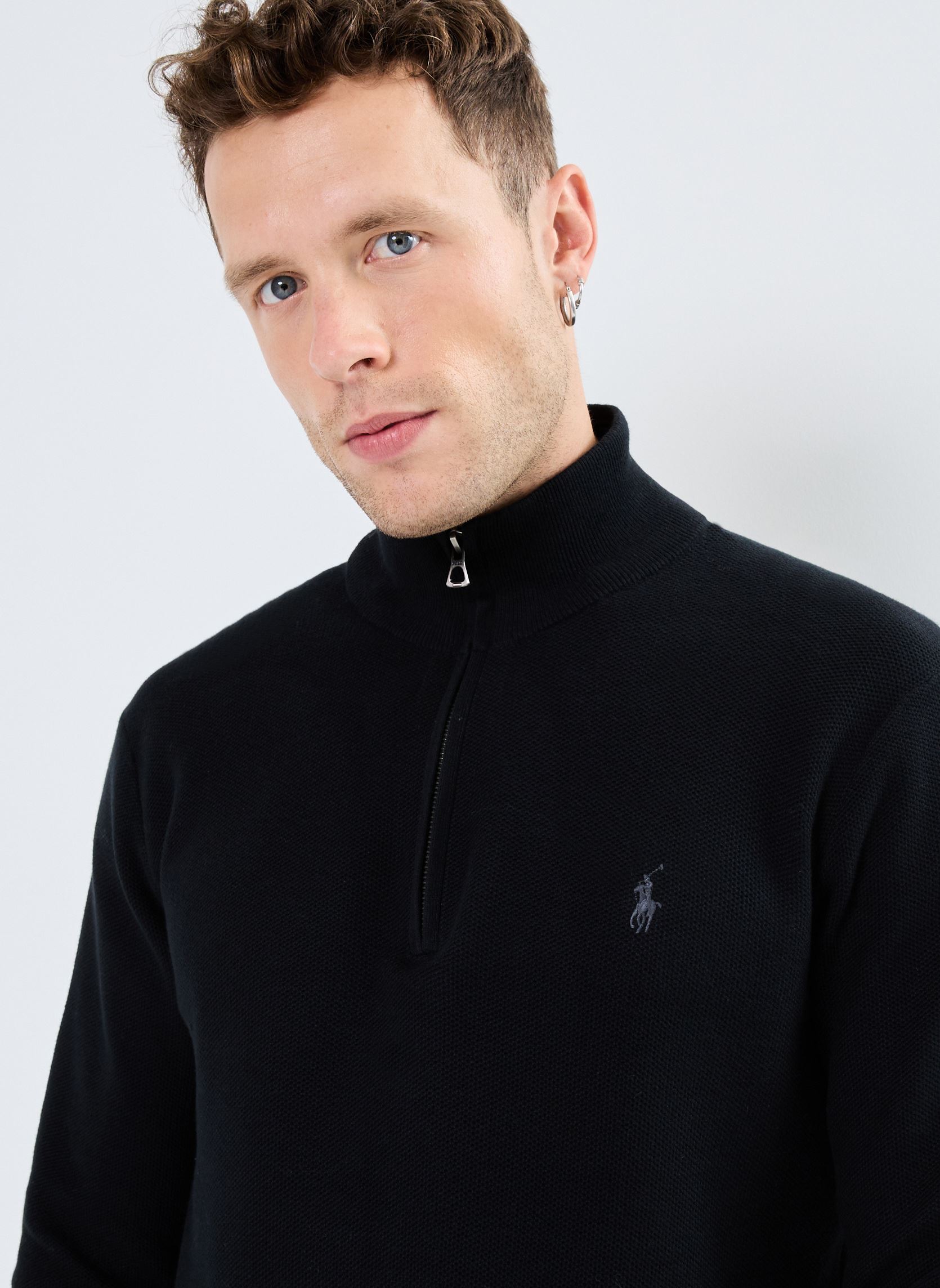 Pulls Pull demi-zippé en coton piqué 710932304 homme noir Polo Ralph Lauren Pulls Pull demi-zippé en coton piqué 710932304 homme noir POLO BLACK/TONAL PP