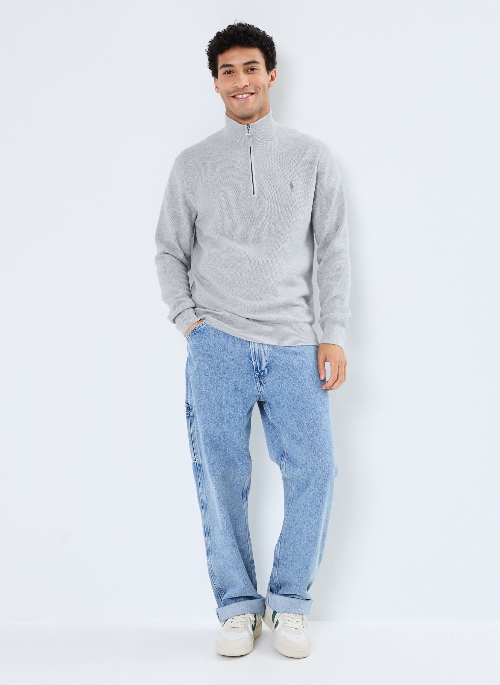 Pulls Pull demi-zippé en coton piqué 710932304 homme gris Polo Ralph Lauren Pulls Pull demi-zippé en coton piqué 710932304 homme gris ANDOVER HEATHER