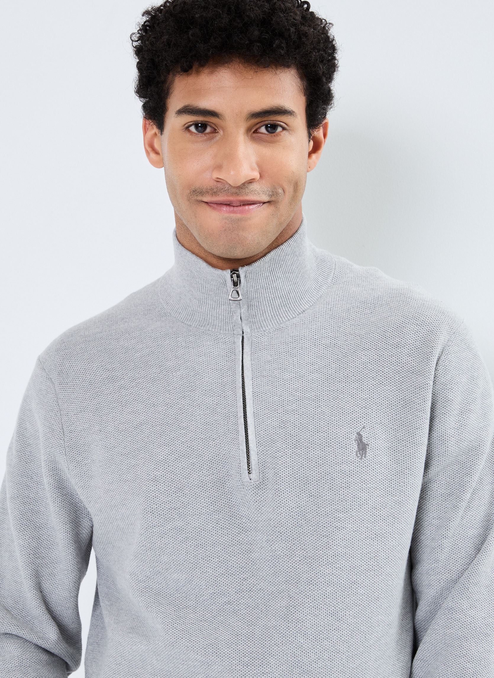 Pulls Pull demi-zippé en coton piqué 710932304 homme gris Polo Ralph Lauren Pulls Pull demi-zippé en coton piqué 710932304 homme gris ANDOVER HEATHER