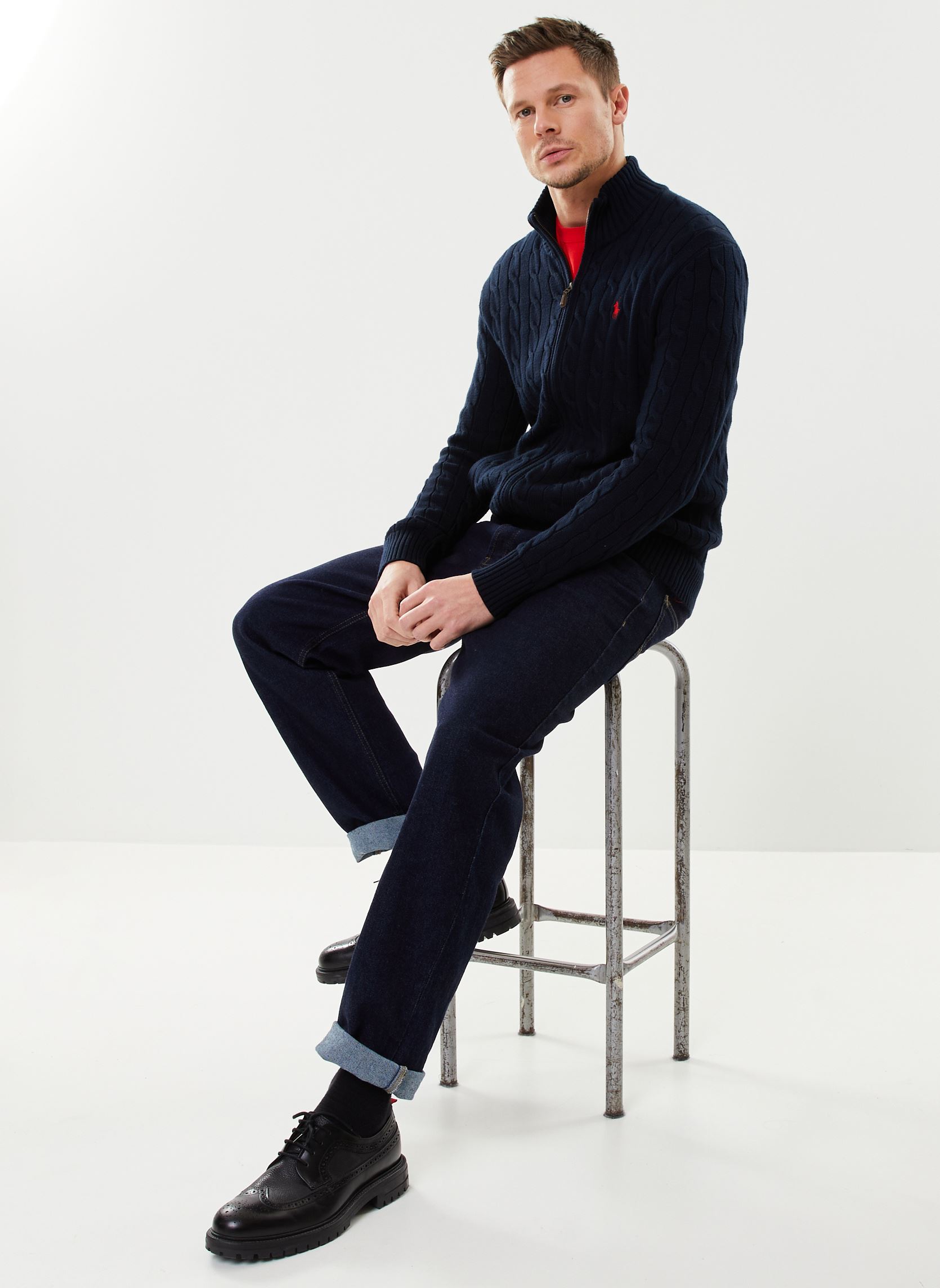 Pullover Pull entièrement zippé en coton torsadé herren blau Polo Ralph Lauren Pullover Pull entièrement zippé en coton torsadé herren blau HUNTER NAVY