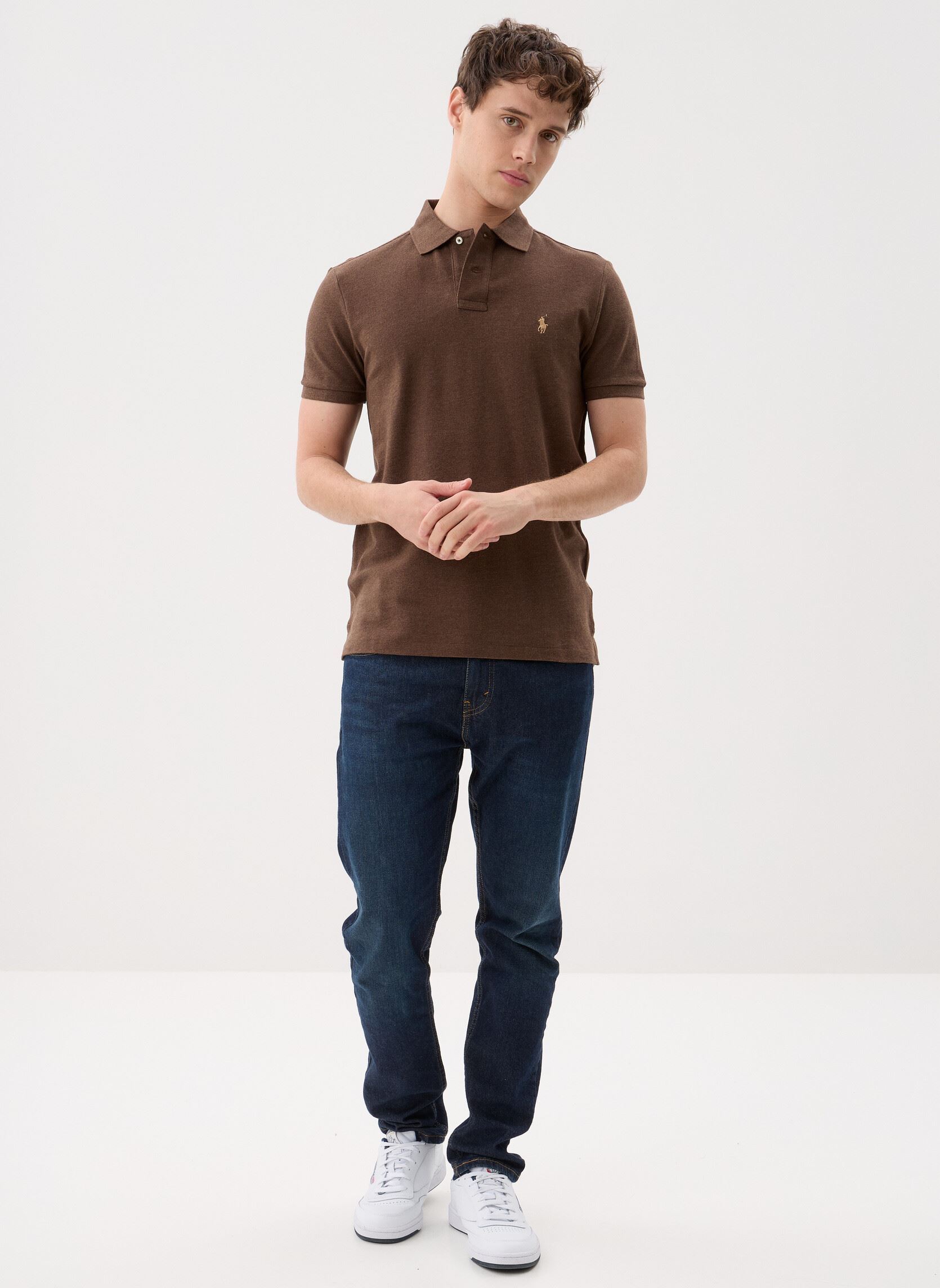 Polos manches courtes Polo coupe ajustée en piqué 710782592 homme marron Polo Ralph Lauren Polos manches courtes Polo coupe ajustée en piqué 710782592 homme marron NUTMEG BROWN HEATHER/C8526