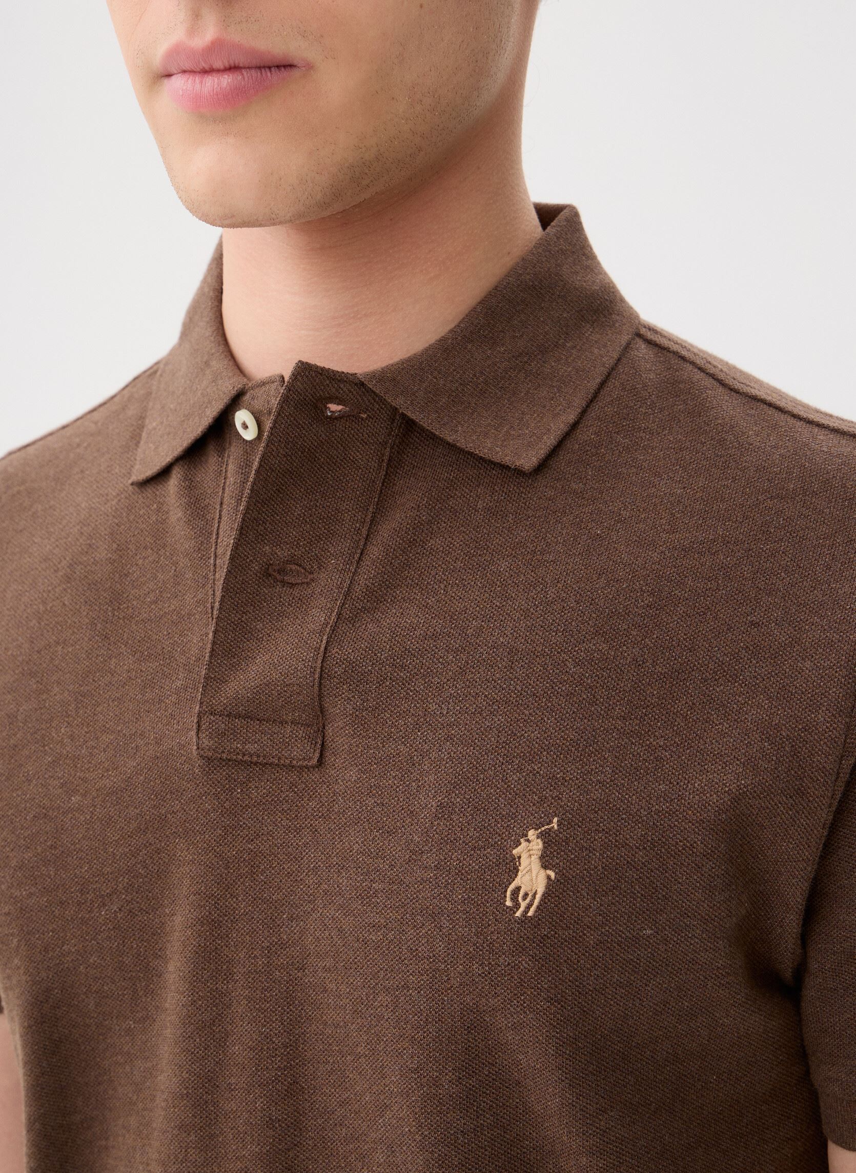Polos manches courtes Polo coupe ajustée en piqué 710782592 homme marron Polo Ralph Lauren Polos manches courtes Polo coupe ajustée en piqué 710782592 homme marron NUTMEG BROWN HEATHER/C8526