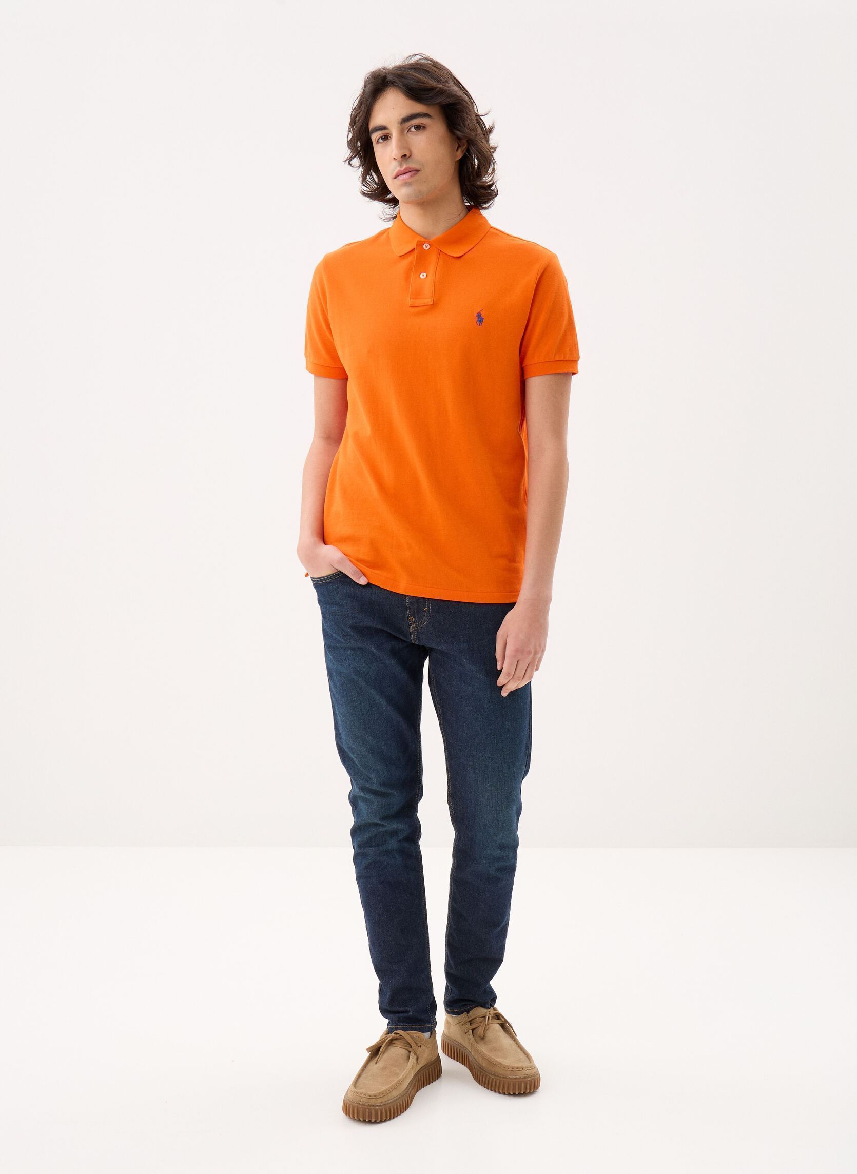 Polos manches courtes Polo coupe ajustée en piqué 710782592 homme orange Polo Ralph Lauren Polos manches courtes Polo coupe ajustée en piqué 710782592 homme orange SAILING ORANGE/C7318