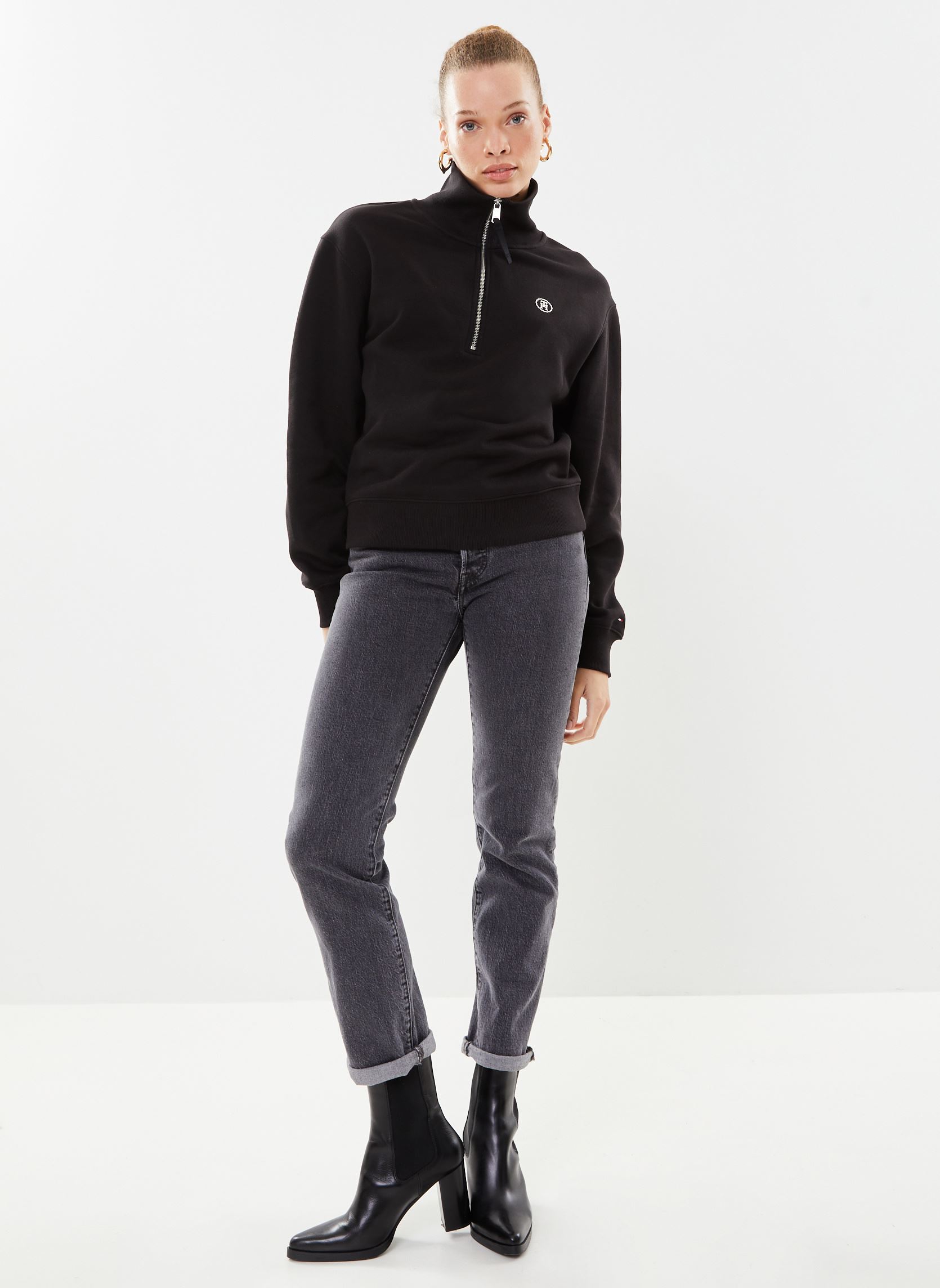 Sweats zippés Smd Crop 1/2 Zip Swe femme noir Tommy Hilfiger Sweats zippés Smd Crop 1/2 Zip Swe femme noir BLACK