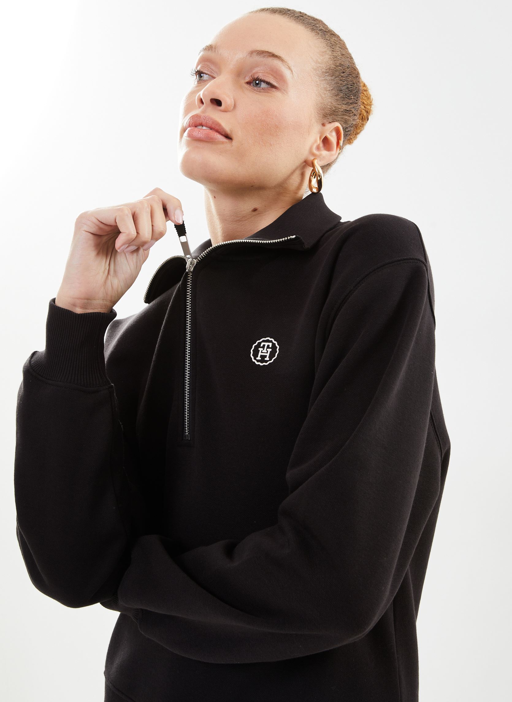 Sweats zippés Smd Crop 1/2 Zip Swe femme noir Tommy Hilfiger Sweats zippés Smd Crop 1/2 Zip Swe femme noir BLACK