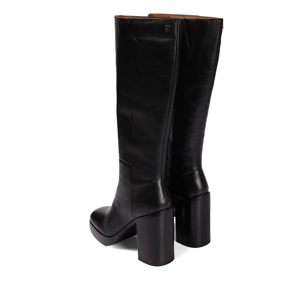 EXECAB Bottes Hautes à Talons épais Pour Femmes, Bout Carré, Fermeture éclair Latérale, Simili Cuir Verni, Bottines Mi-Mollet, Talon Haut Bloc, Bottes Mi-Longues,Noir,37 EU
