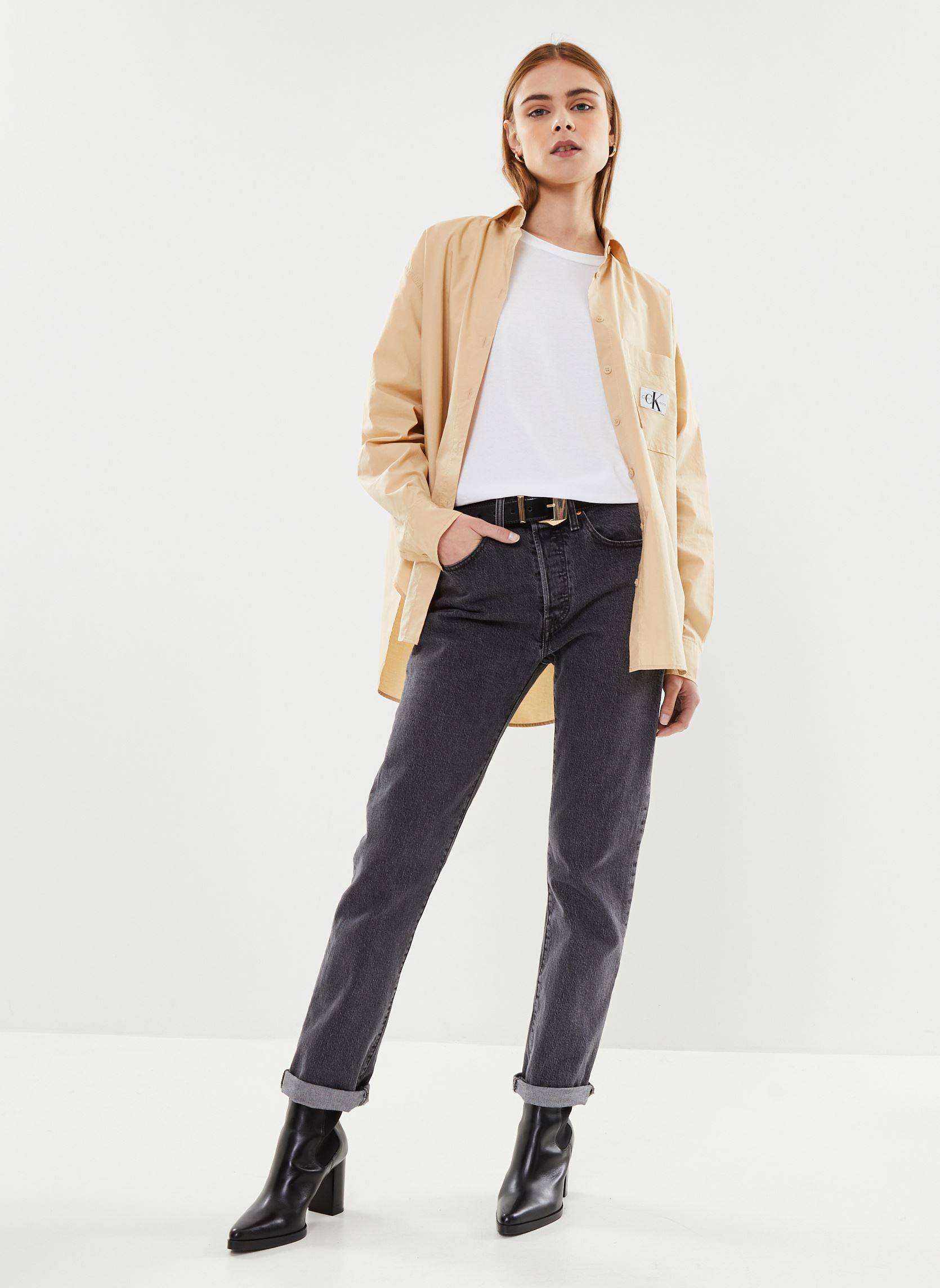 Chemises manches longues Woven Label Relaxed femme beige Calvin Klein Jeans Chemises manches longues Woven Label Relaxed femme beige BEIGE
