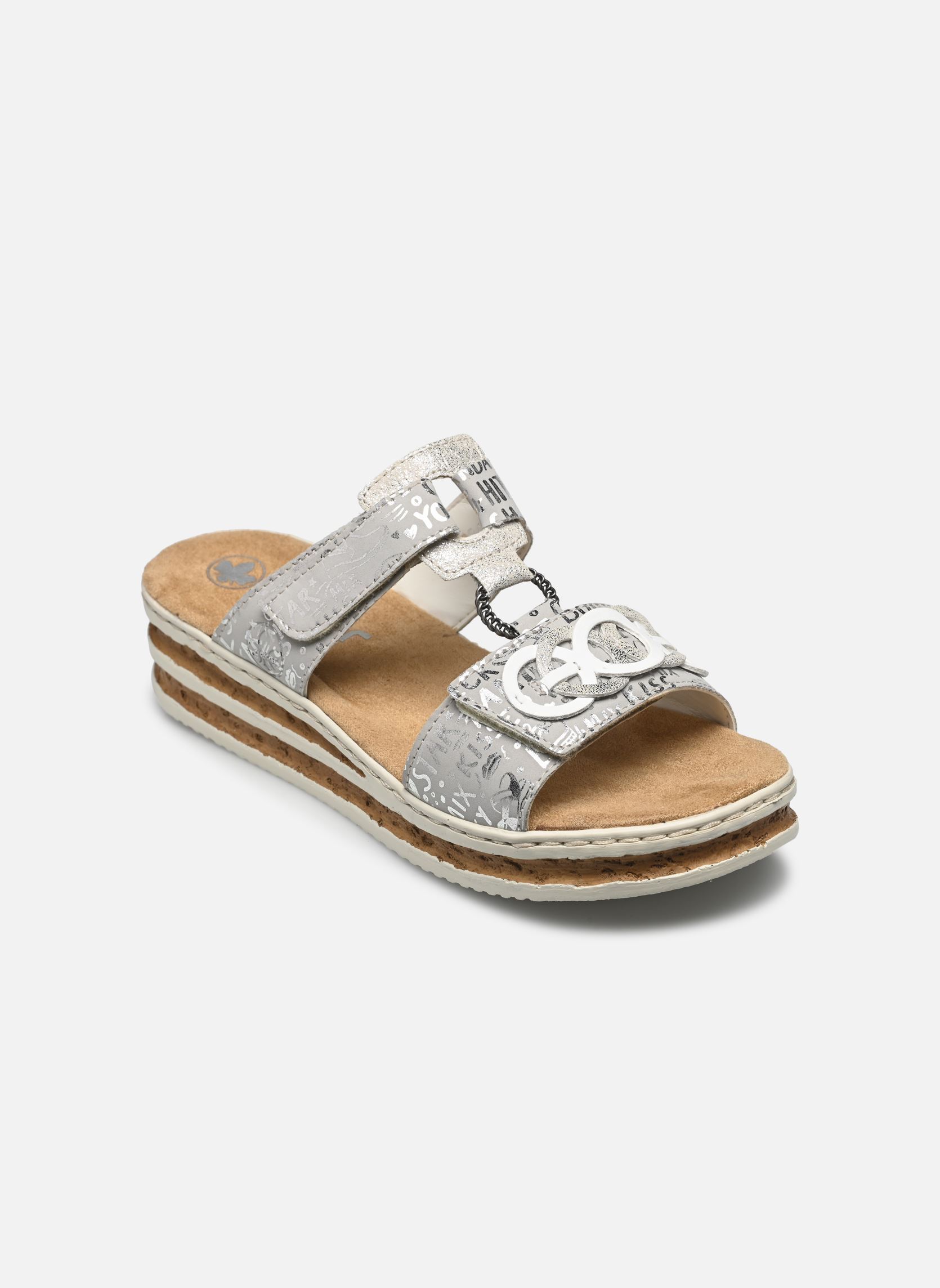 Pantoletten und Clogs 62936 damen silber Rieker Pantoletten und Clogs 62936 damen silber ARGENT/PLATINE