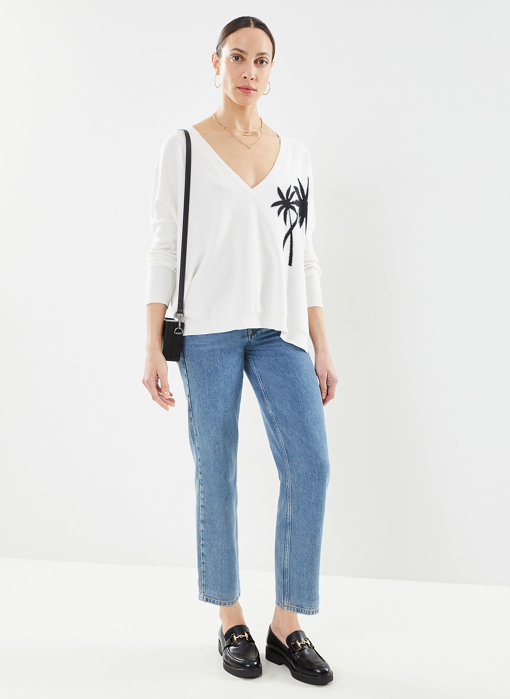 Pulls Poe2411 Pull femme blanc Five Jeans Pulls Poe2411 Pull femme blanc WHITE/BLACK
