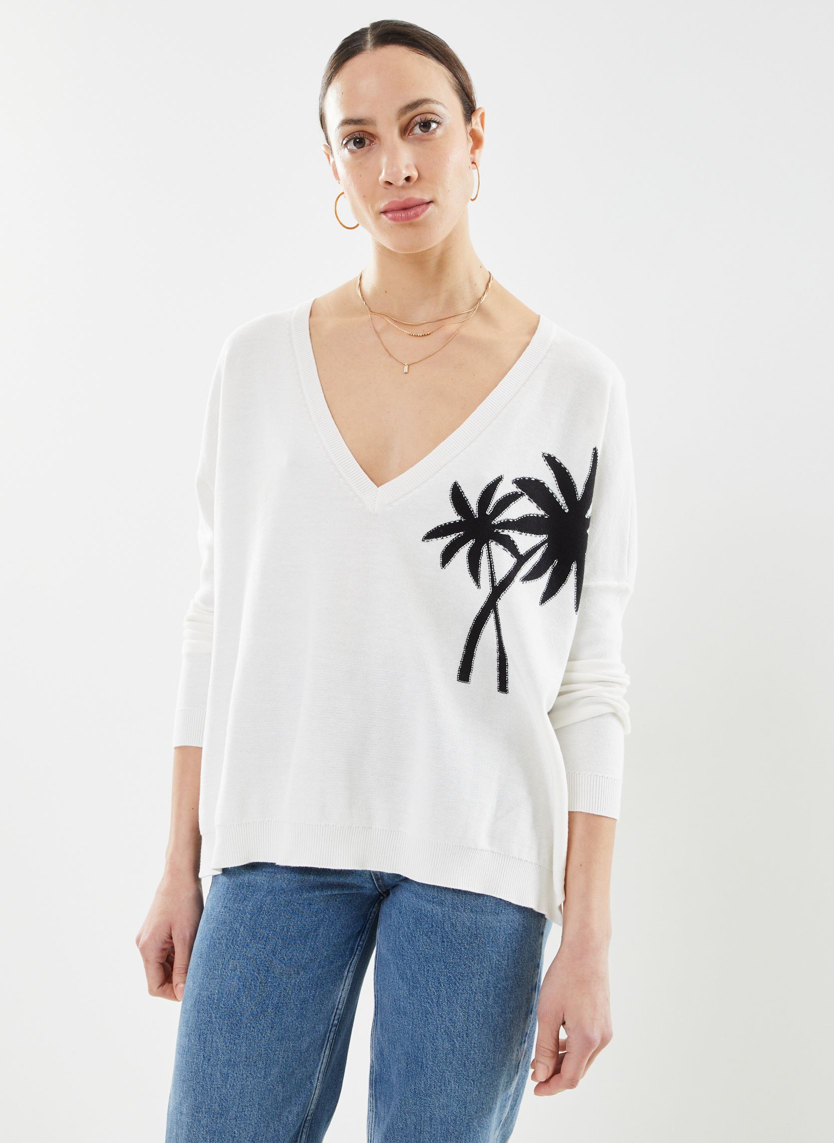Pulls Poe2411 Pull femme blanc Five Jeans Pulls Poe2411 Pull femme blanc WHITE/BLACK
