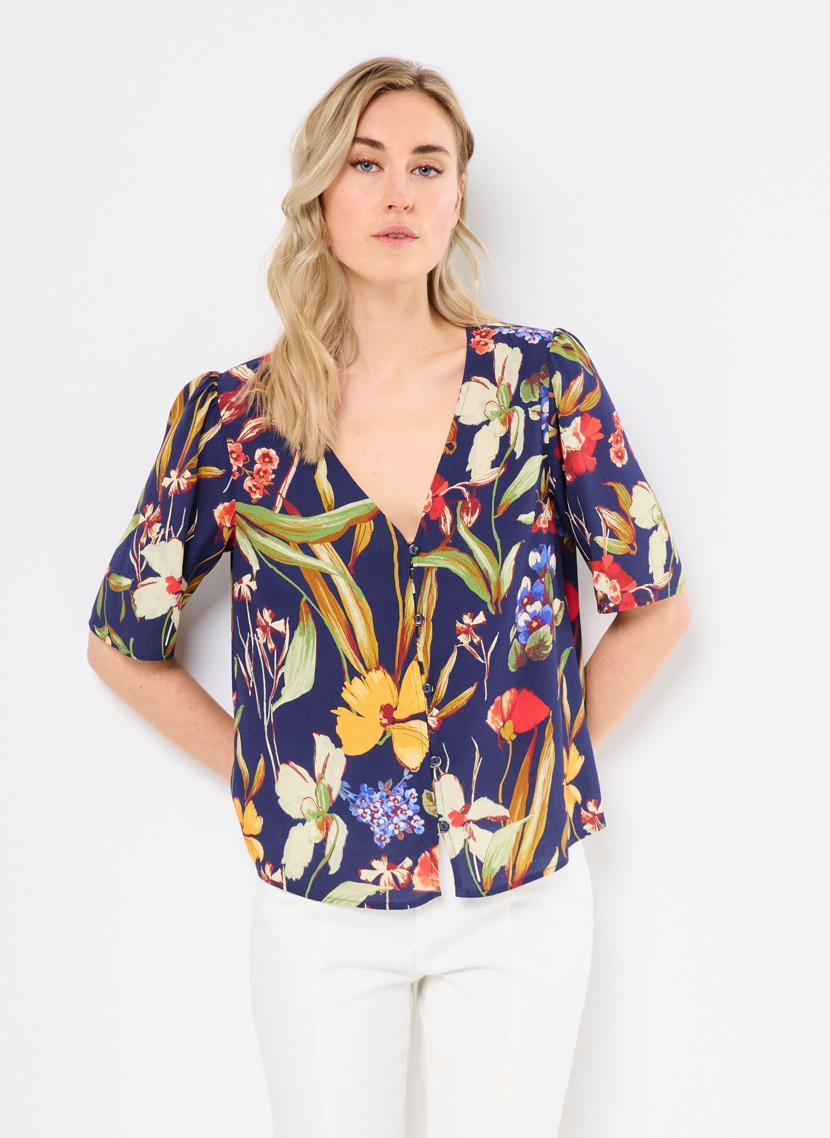 BLACK WELLIS MANCHES LONGUES MADAME CASUAL BOUQUET - Chemisier - bleu