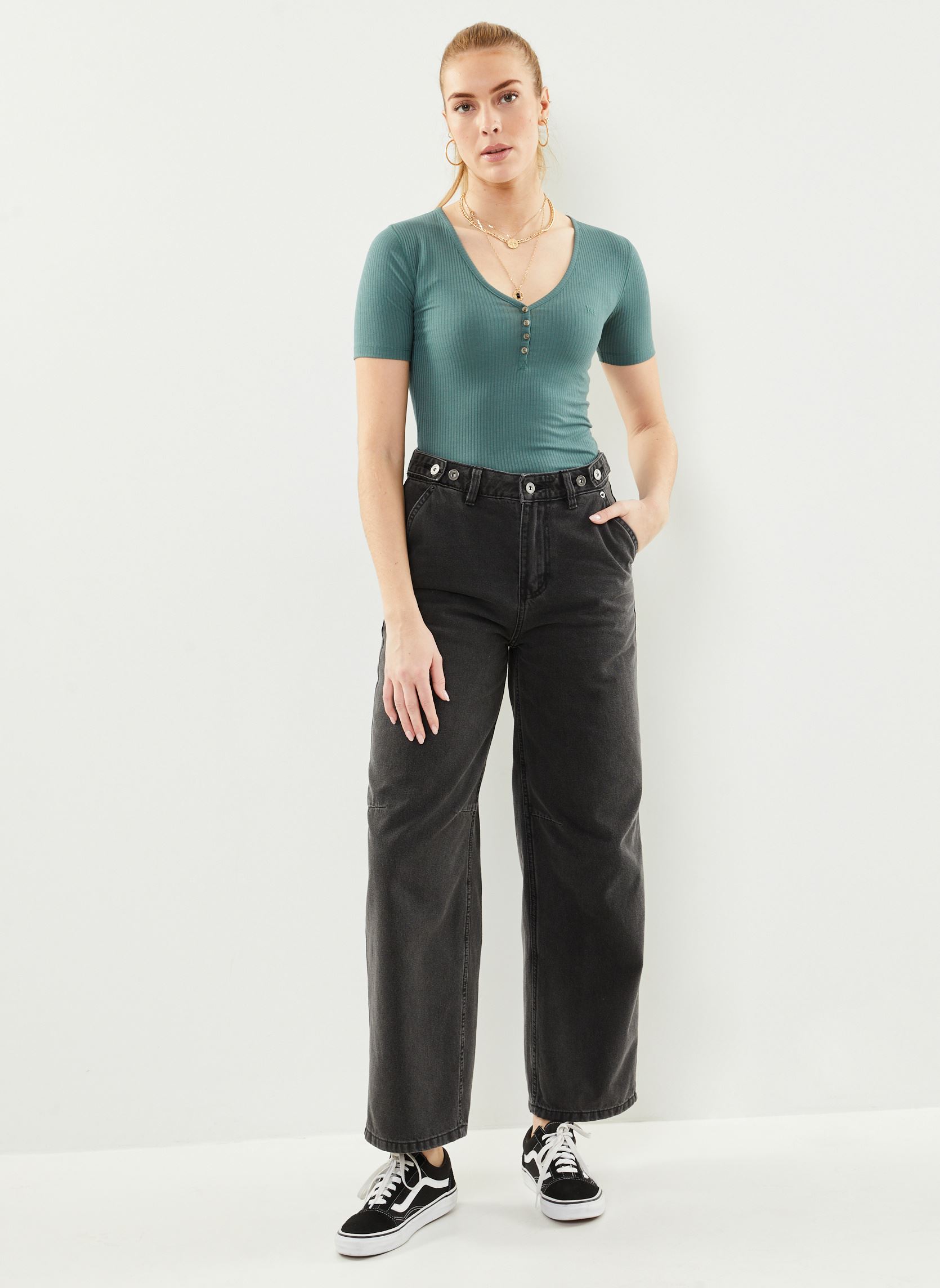 T-shirt a maniche corte Ss Henley donna verde Lee T-shirt a maniche corte Ss Henley donna verde EVERGREEN