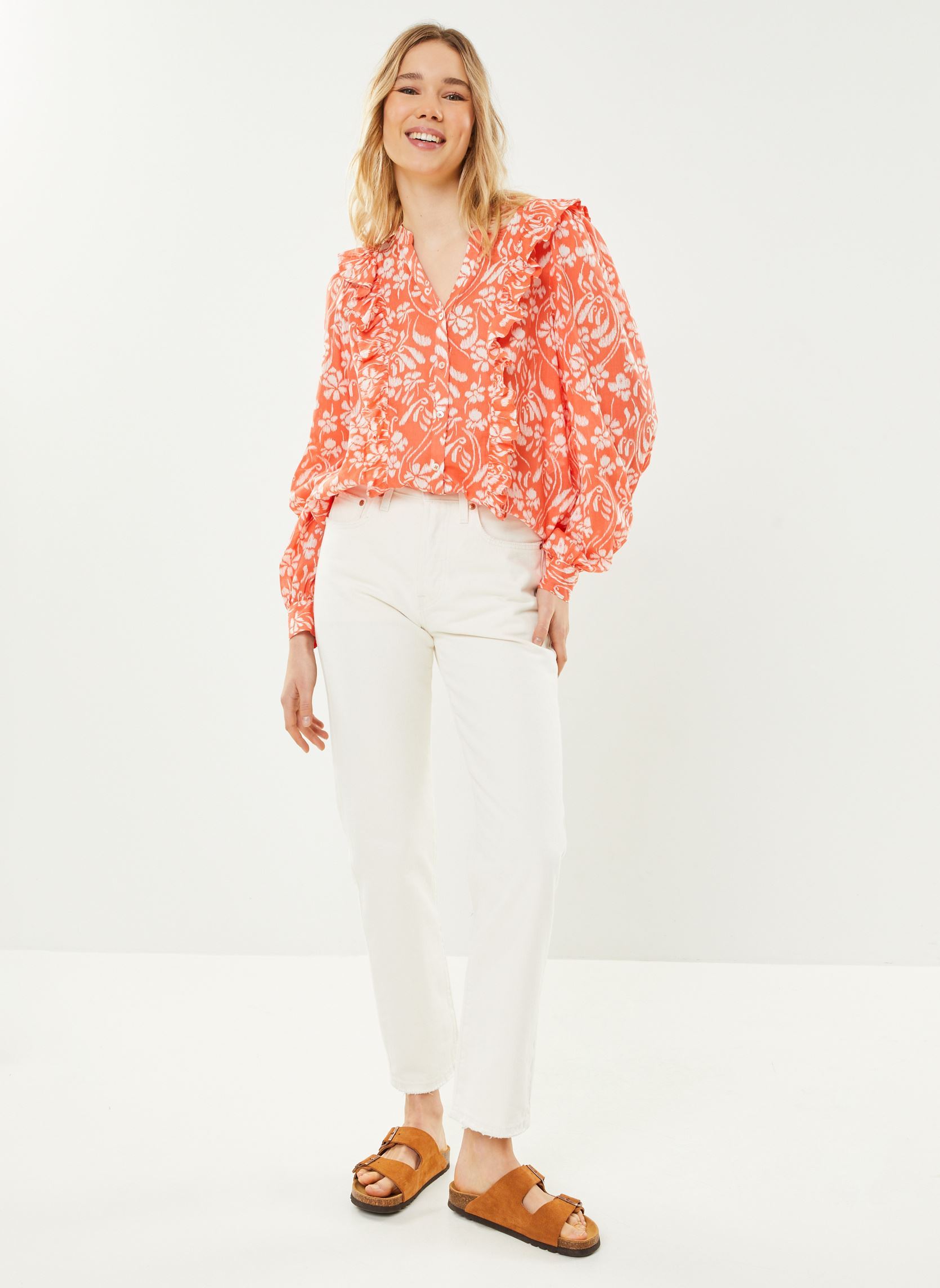 Chemises manches longues Ihsimmi Sh2 femme orange Ichi Chemises manches longues Ihsimmi Sh2 femme orange Hot Coral flower aop