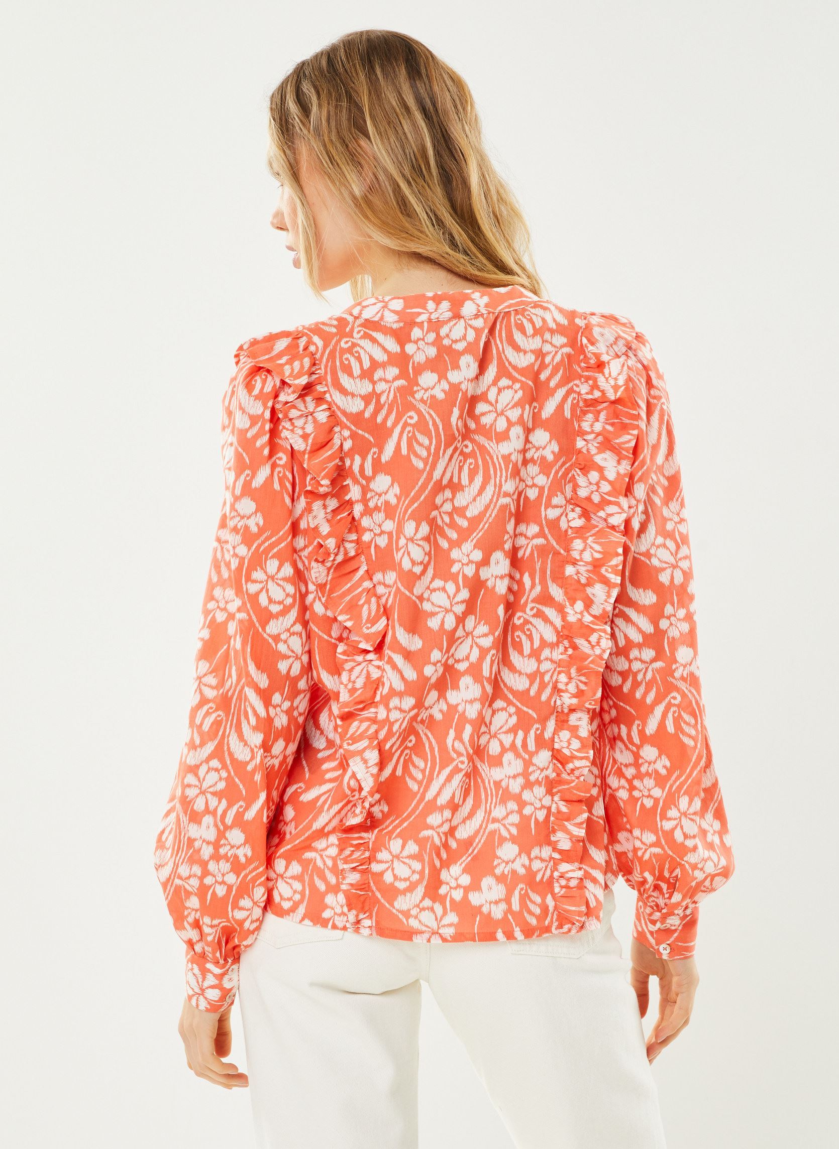 Chemises manches longues Ihsimmi Sh2 femme orange Ichi Chemises manches longues Ihsimmi Sh2 femme orange Hot Coral flower aop