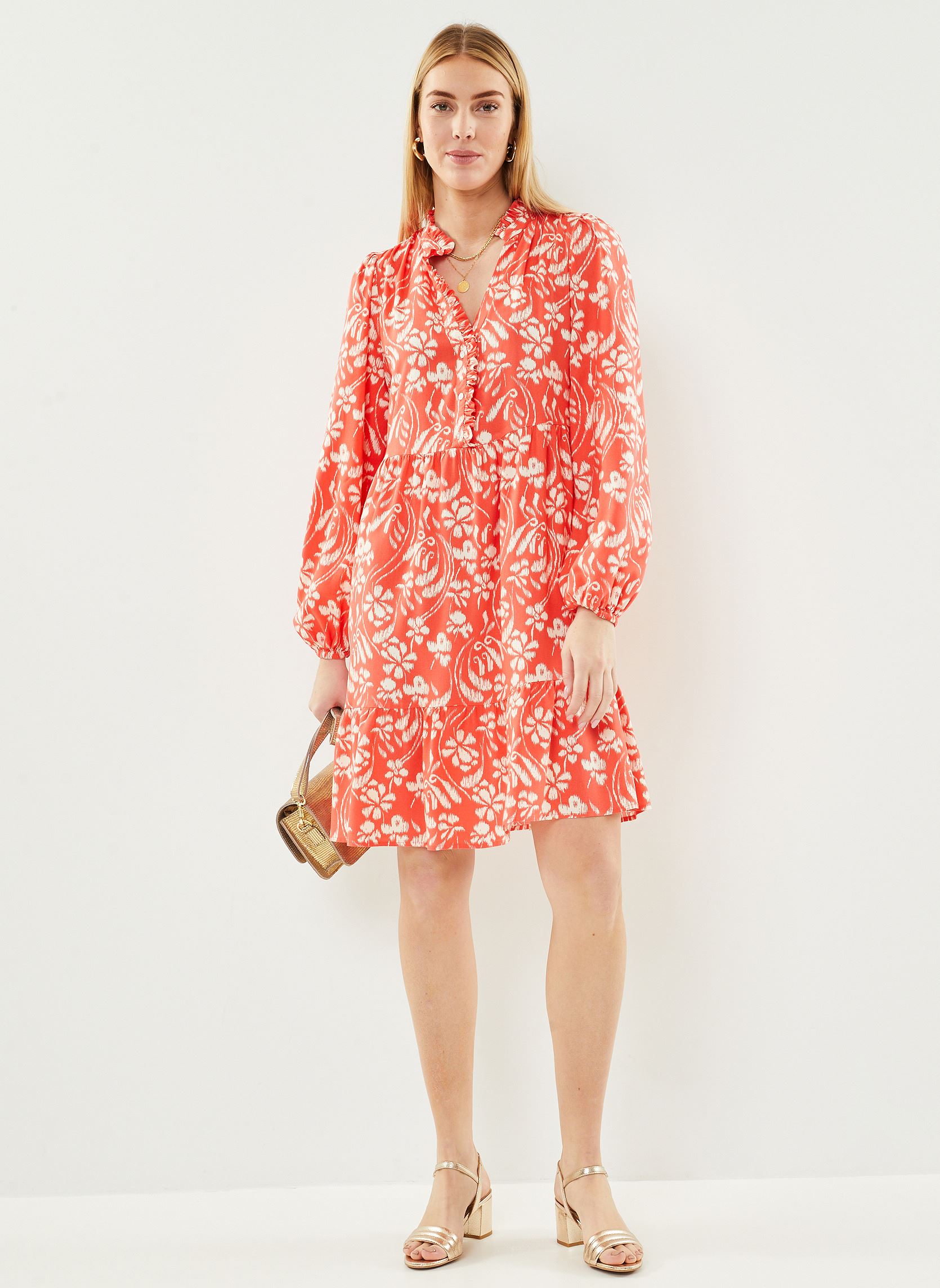 Robes longues Ihnasreen Dr5 femme orange Ichi Robes longues Ihnasreen Dr5 femme orange HOT CORAL FLOWER AOP