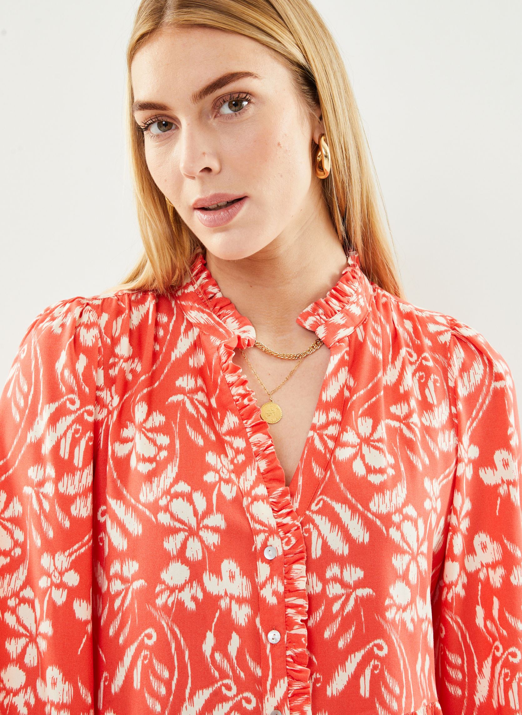 Robes longues Ihnasreen Dr5 femme orange Ichi Robes longues Ihnasreen Dr5 femme orange HOT CORAL FLOWER AOP