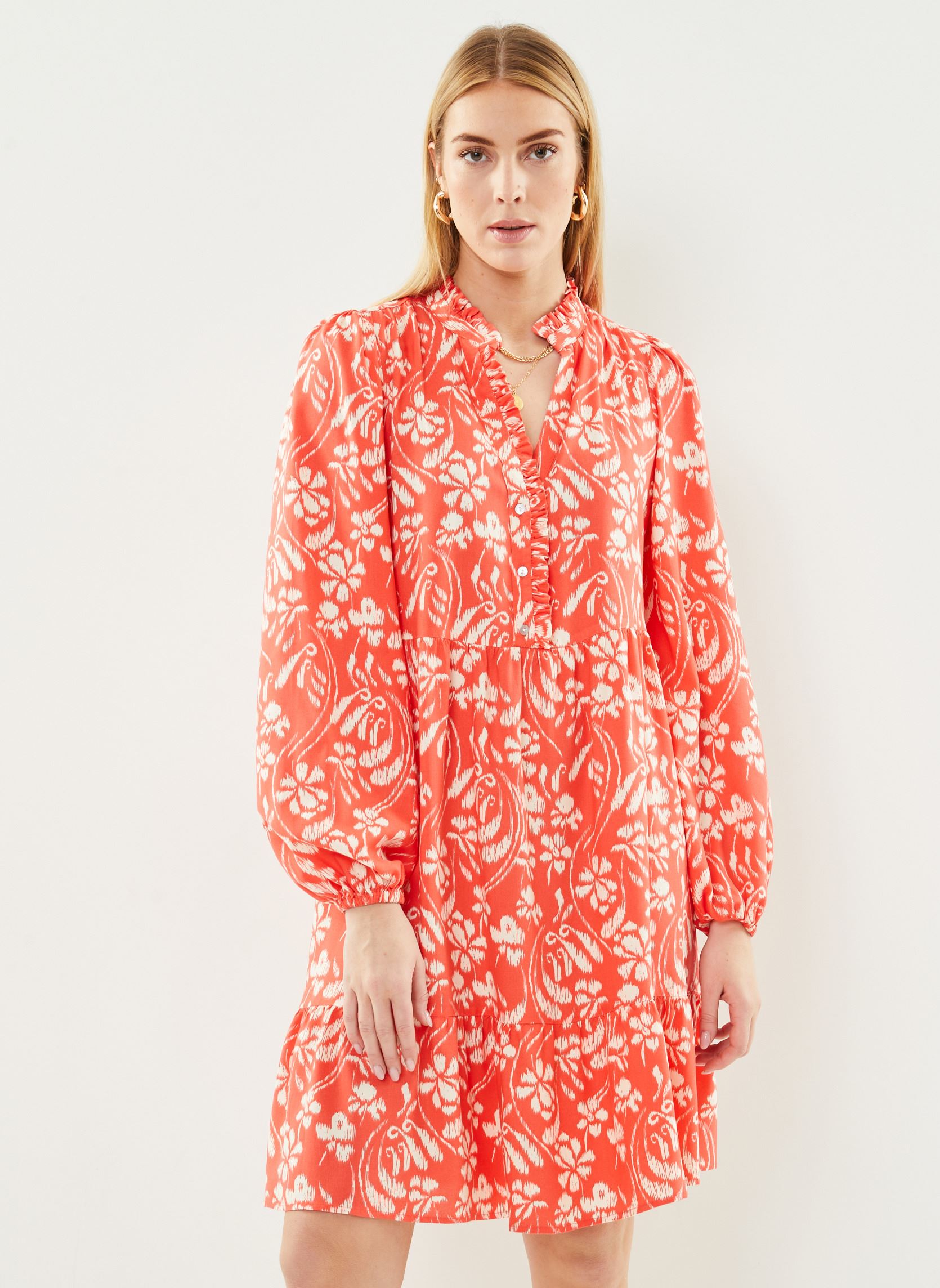 Robes longues Ihnasreen Dr5 femme orange Ichi Robes longues Ihnasreen Dr5 femme orange HOT CORAL FLOWER AOP