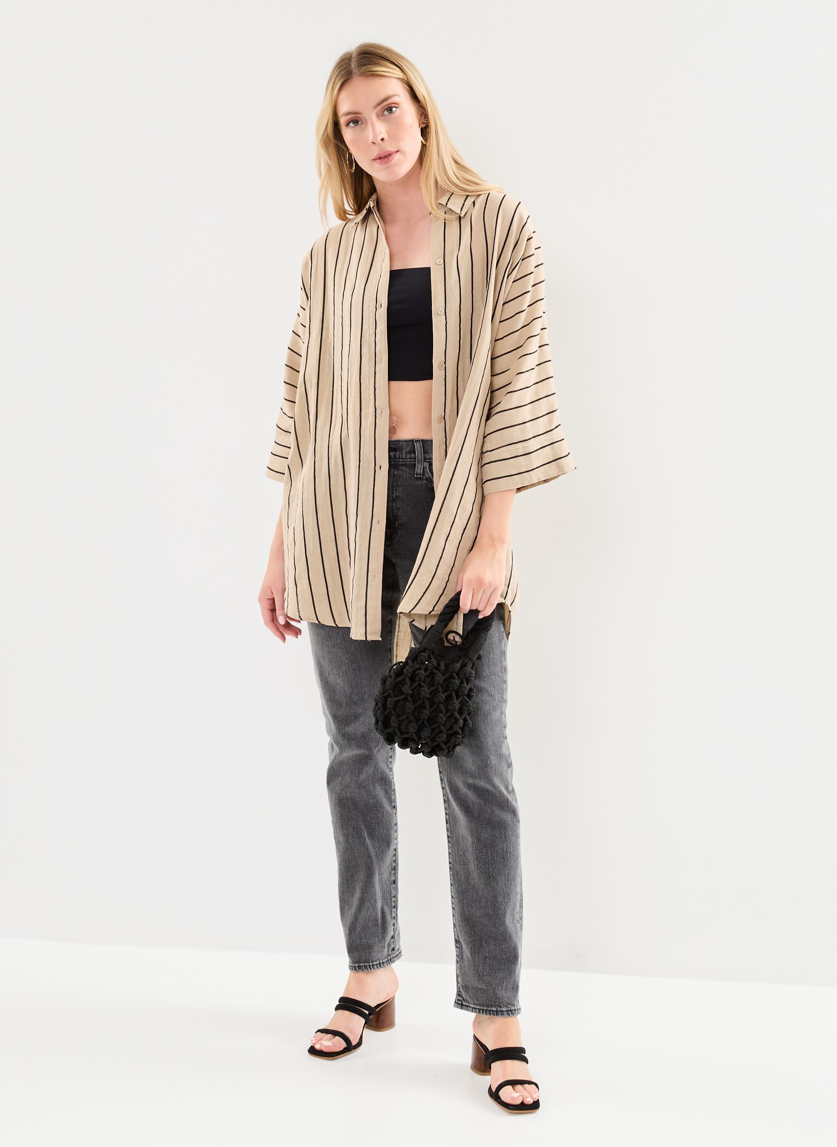 Langarm-Hemden Iafoxa Striped Beach Sh damen beige Ichi Langarm-Hemden Iafoxa Striped Beach Sh damen beige Doeskin/Black stripe