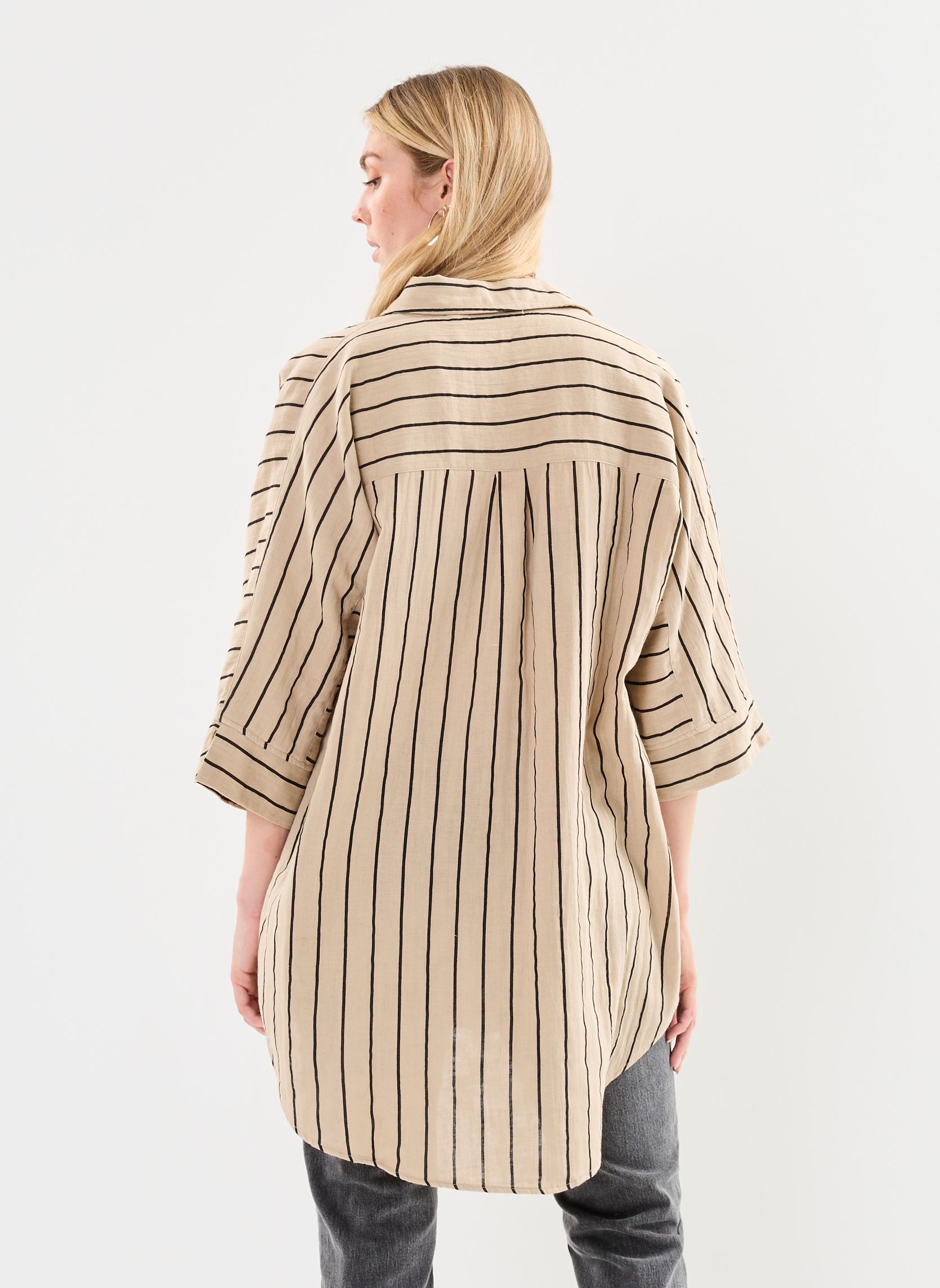 Langarm-Hemden Iafoxa Striped Beach Sh damen beige Ichi Langarm-Hemden Iafoxa Striped Beach Sh damen beige Doeskin/Black stripe