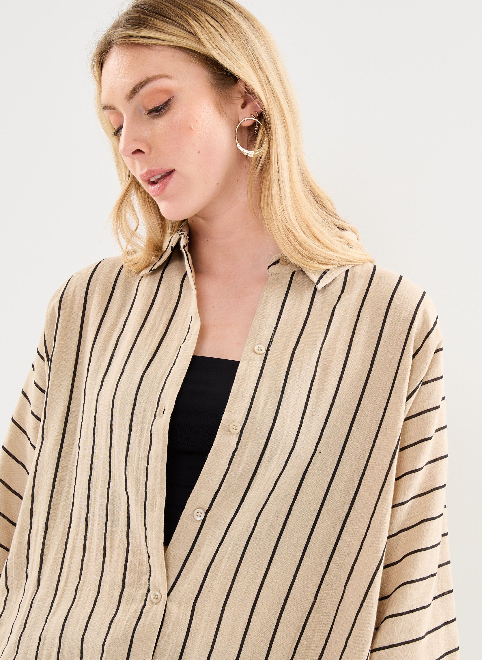Langarm-Hemden Iafoxa Striped Beach Sh damen beige Ichi Langarm-Hemden Iafoxa Striped Beach Sh damen beige Doeskin/Black stripe