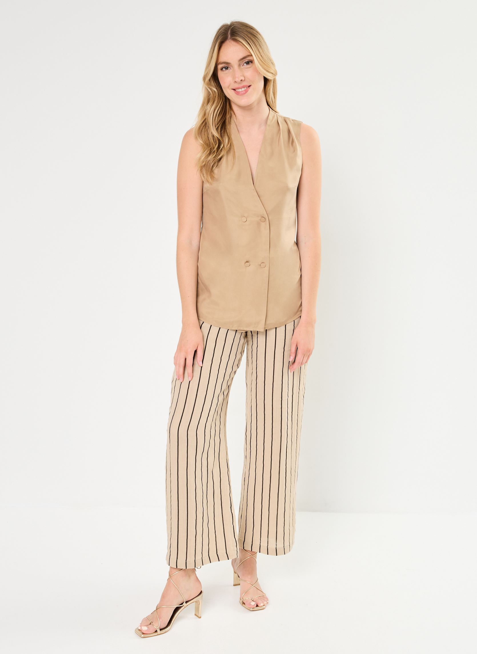 Pantalons larges Iafoxa Striped Beach Pt femme noir Ichi Pantalons larges Iafoxa Striped Beach Pt femme noir Doeskin/Black stripe
