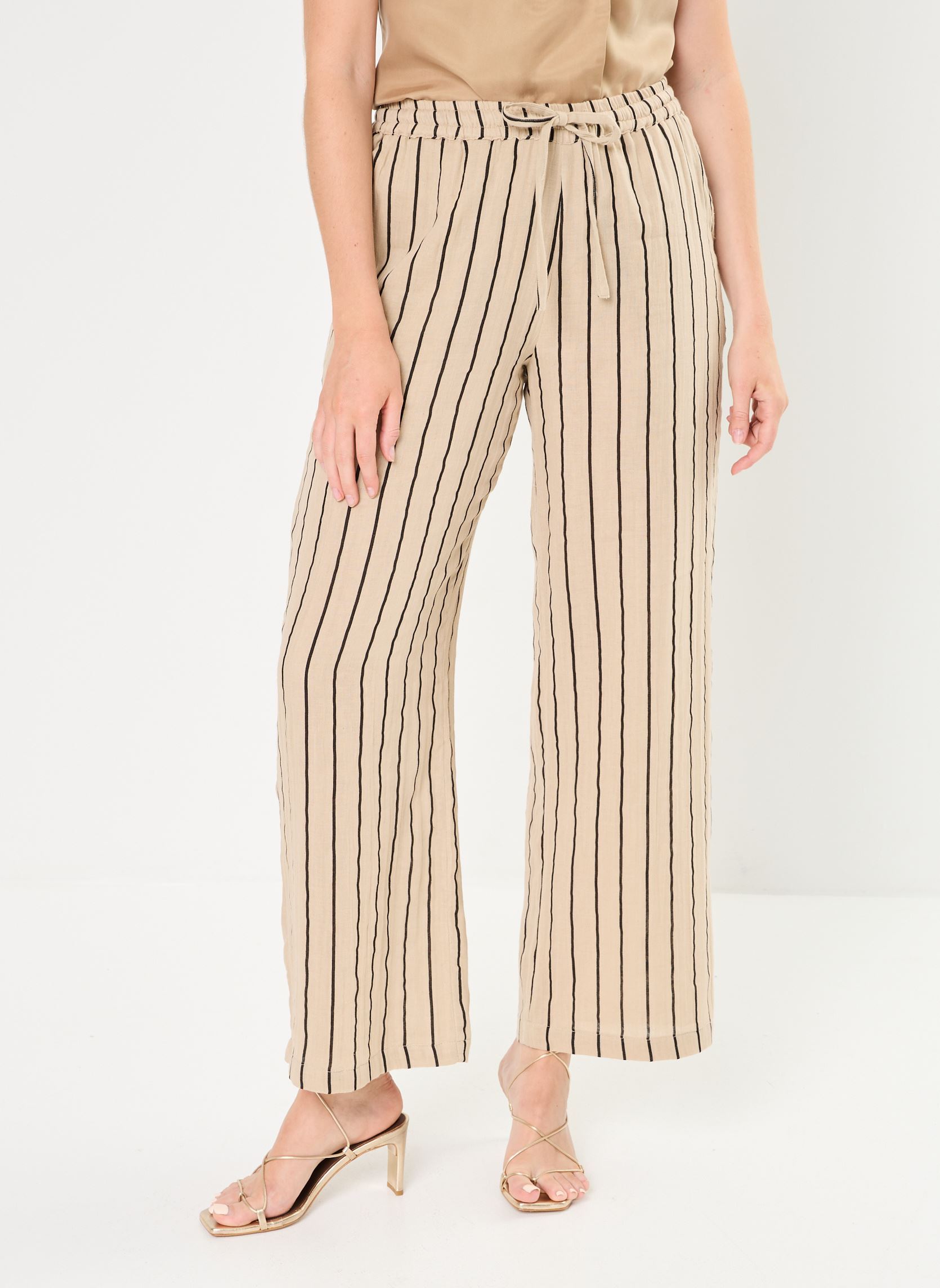 Pantalons larges Iafoxa Striped Beach Pt femme noir Ichi Pantalons larges Iafoxa Striped Beach Pt femme noir Doeskin/Black stripe