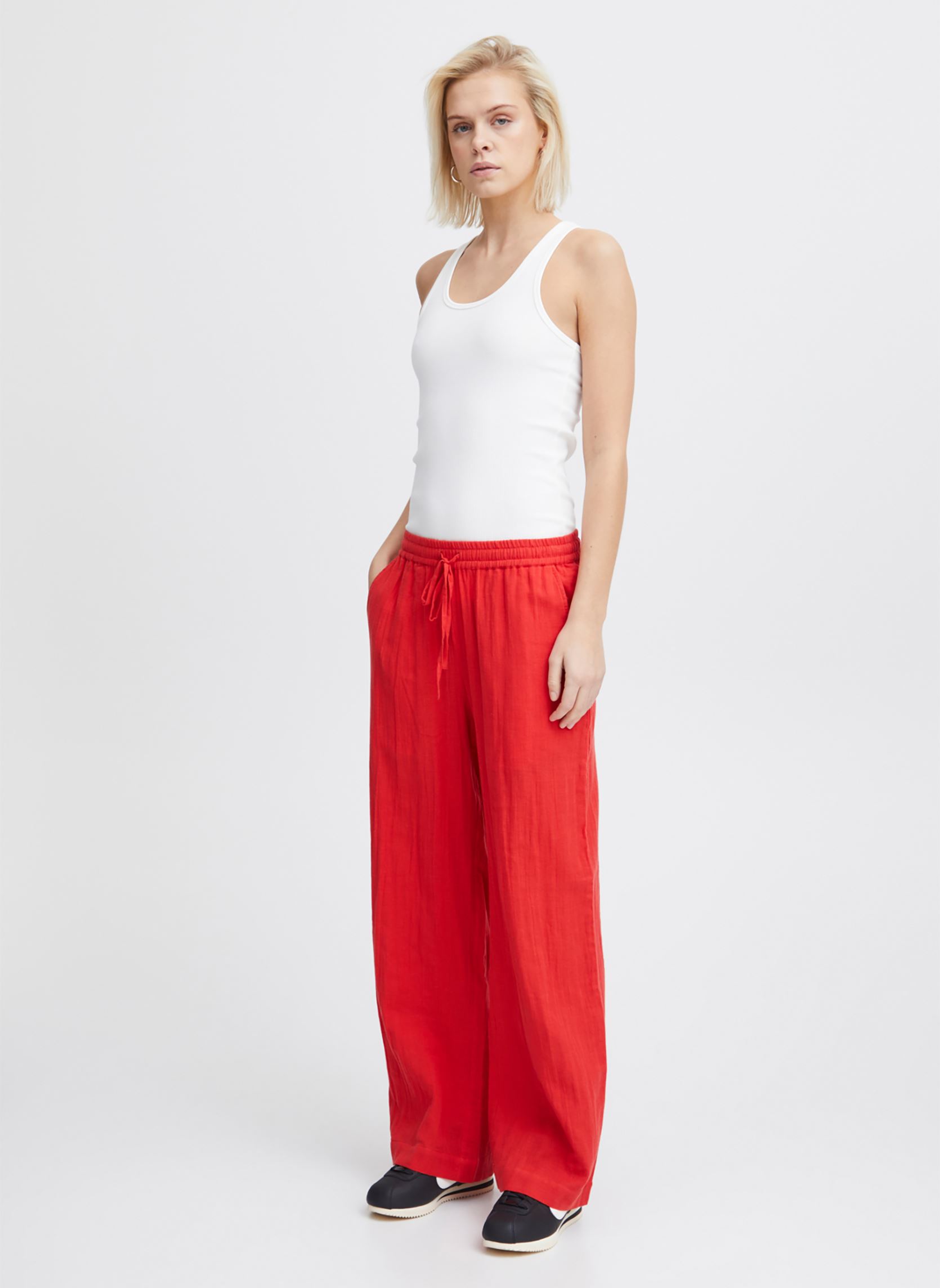 Pantalons larges Iafoxa Beach Pt femme rouge Ichi Pantalons larges Iafoxa Beach Pt femme rouge Grenadine