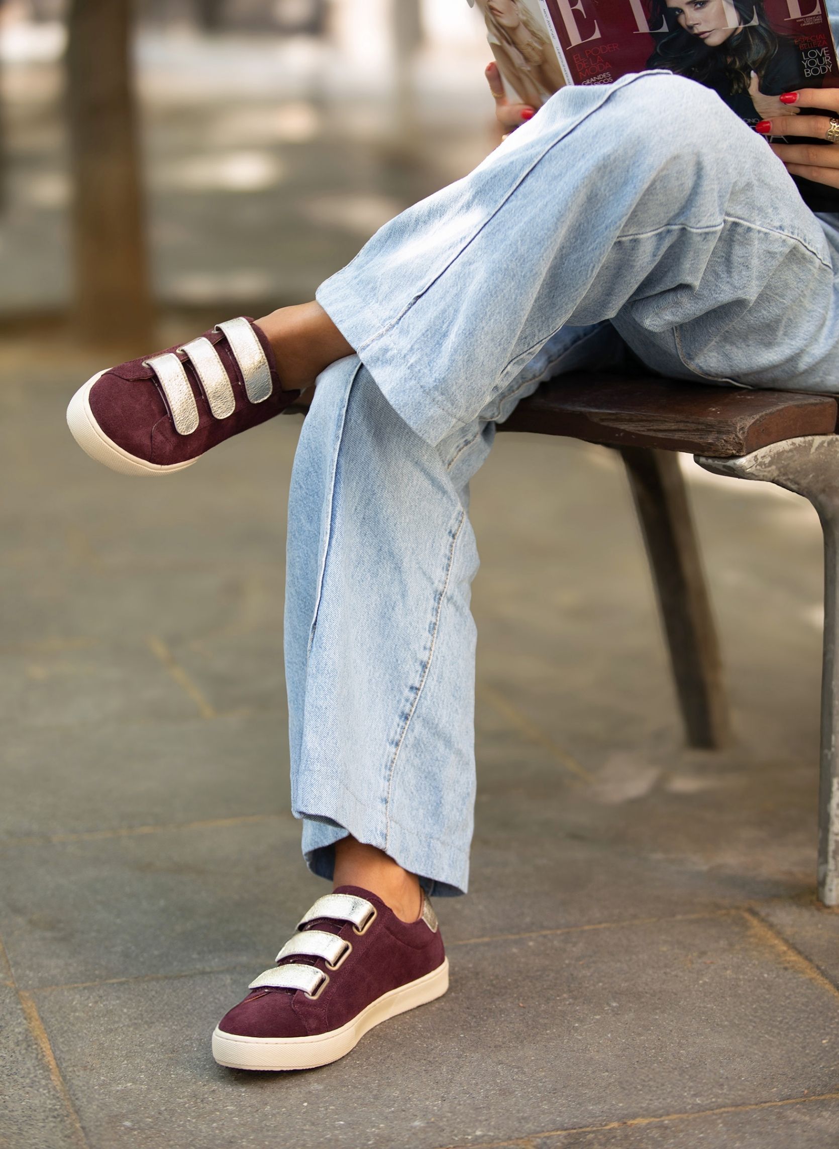 Baskets basses Baskets à scratch en cuir velours marron femme bordeaux JULES & JENN Baskets basses Baskets à scratch en cuir velours marron femme bordeaux Bordeaux