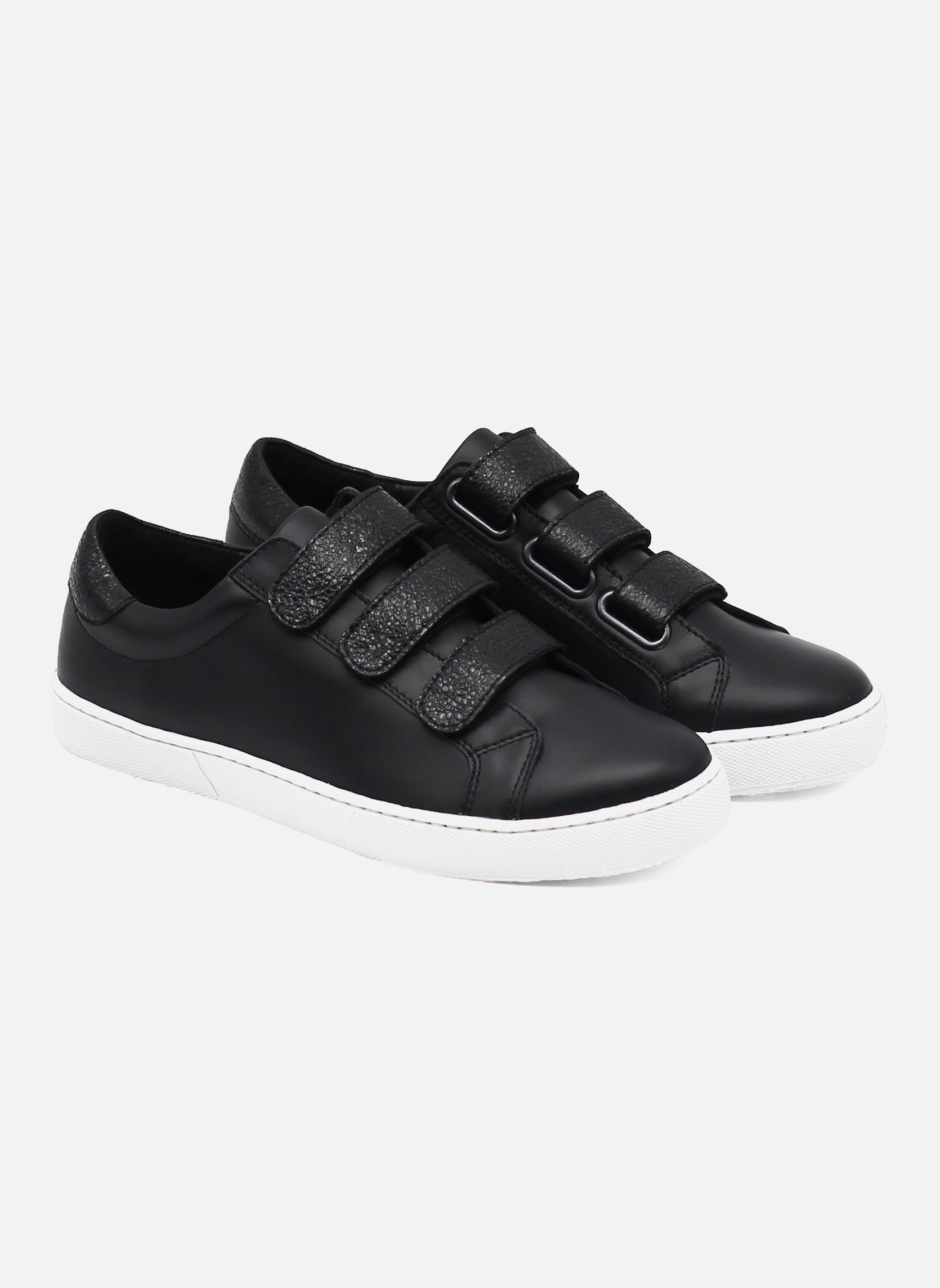 Baskets basses Baskets à scratch en cuir lisse blanc femme noir JULES & JENN Baskets basses Baskets à scratch en cuir lisse blanc femme noir Noir