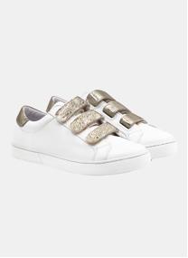 Baskets basses Baskets à scratch en cuir lisse blanc femme blanc JULES & JENN Baskets basses Baskets à scratch en cuir lisse blanc femme blanc Blanc & doré