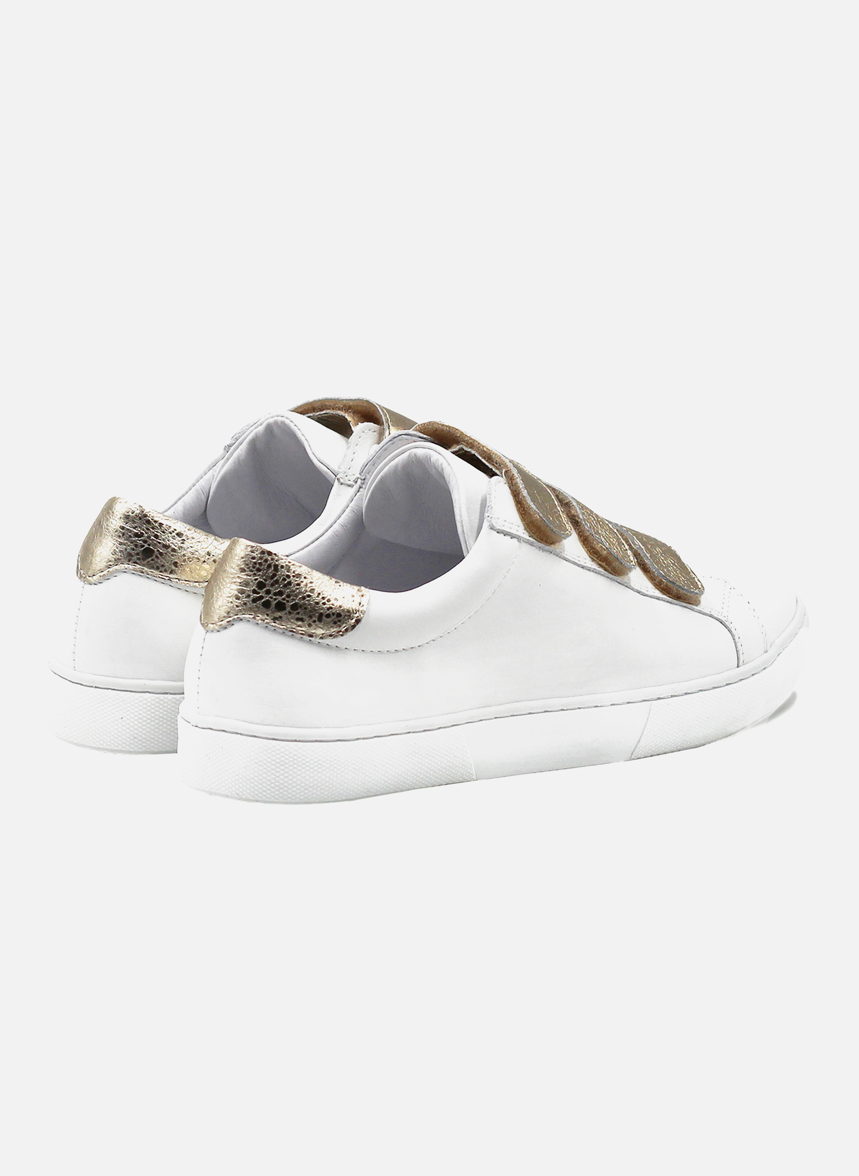 Baskets basses Baskets à scratch en cuir lisse blanc femme blanc JULES & JENN Baskets basses Baskets à scratch en cuir lisse blanc femme blanc Blanc & doré