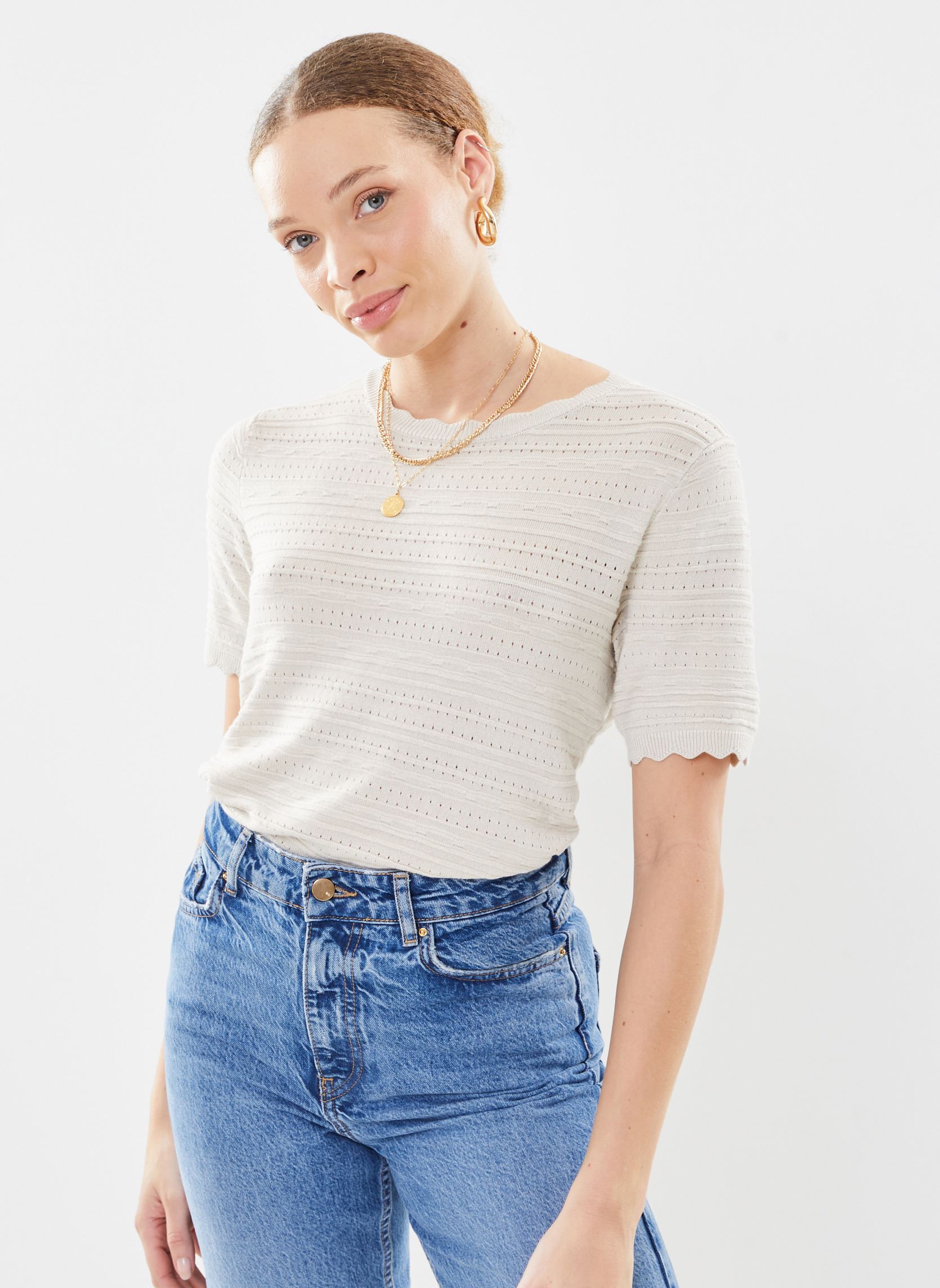 Tee-shirts manches courtes Iharnys Ss femme beige Ichi Tee-shirts manches courtes Iharnys Ss femme beige BIRCH MELANGE