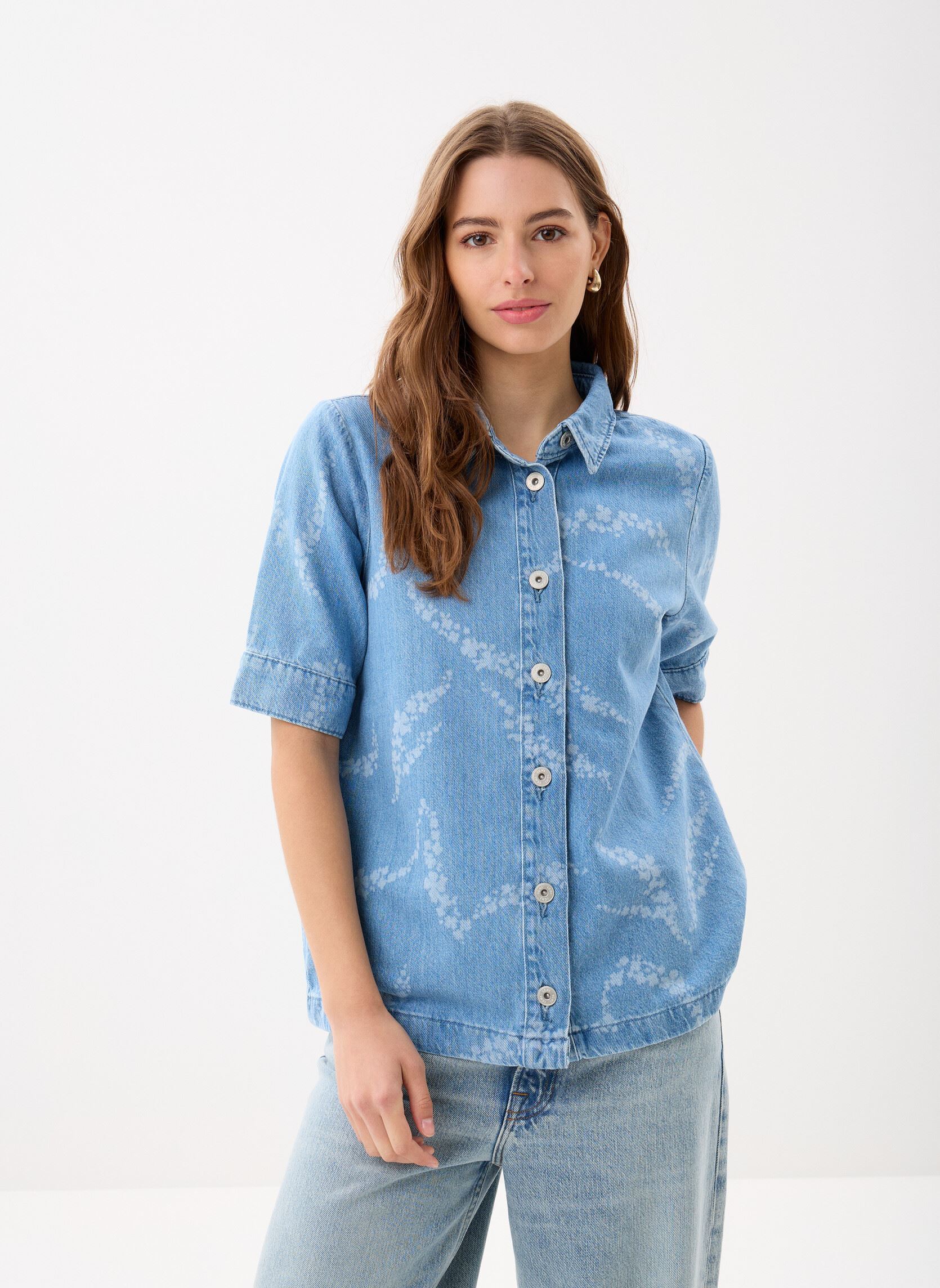 Chemises manches courtes Ihbiane Sh femme bleu Ichi Chemises manches courtes Ihbiane Sh femme bleu Washed blue, denim