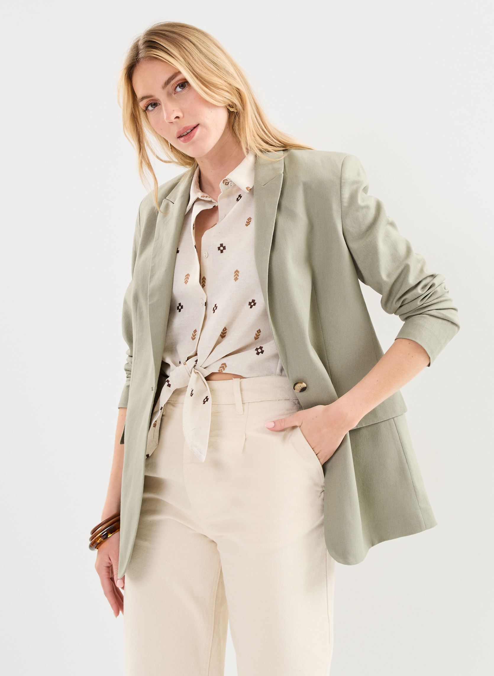 Blazer Gérard Pasquier Vert à Fleurs Taille 40 - 24% Lin - Occasion Très Bon état