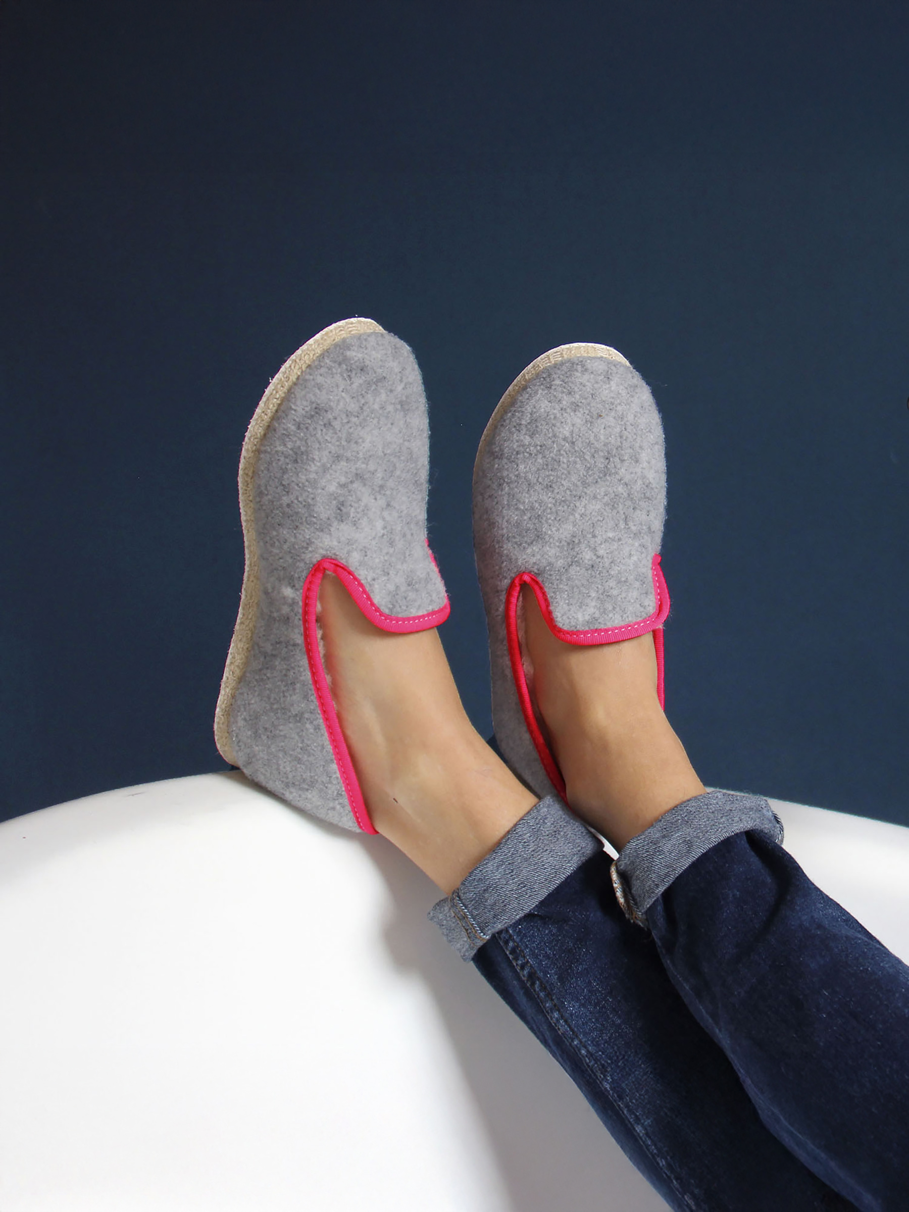Chaussons Charentaises tissu blanc femme gris JULES & JENN Chaussons Charentaises tissu blanc femme gris Gris