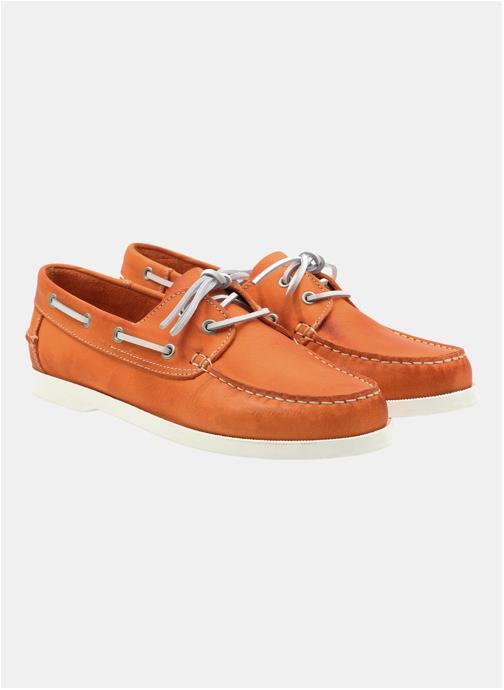 JULES & JENN Chaussures bateaux Chaussures bateau cuir mat brossé marron homme orange
