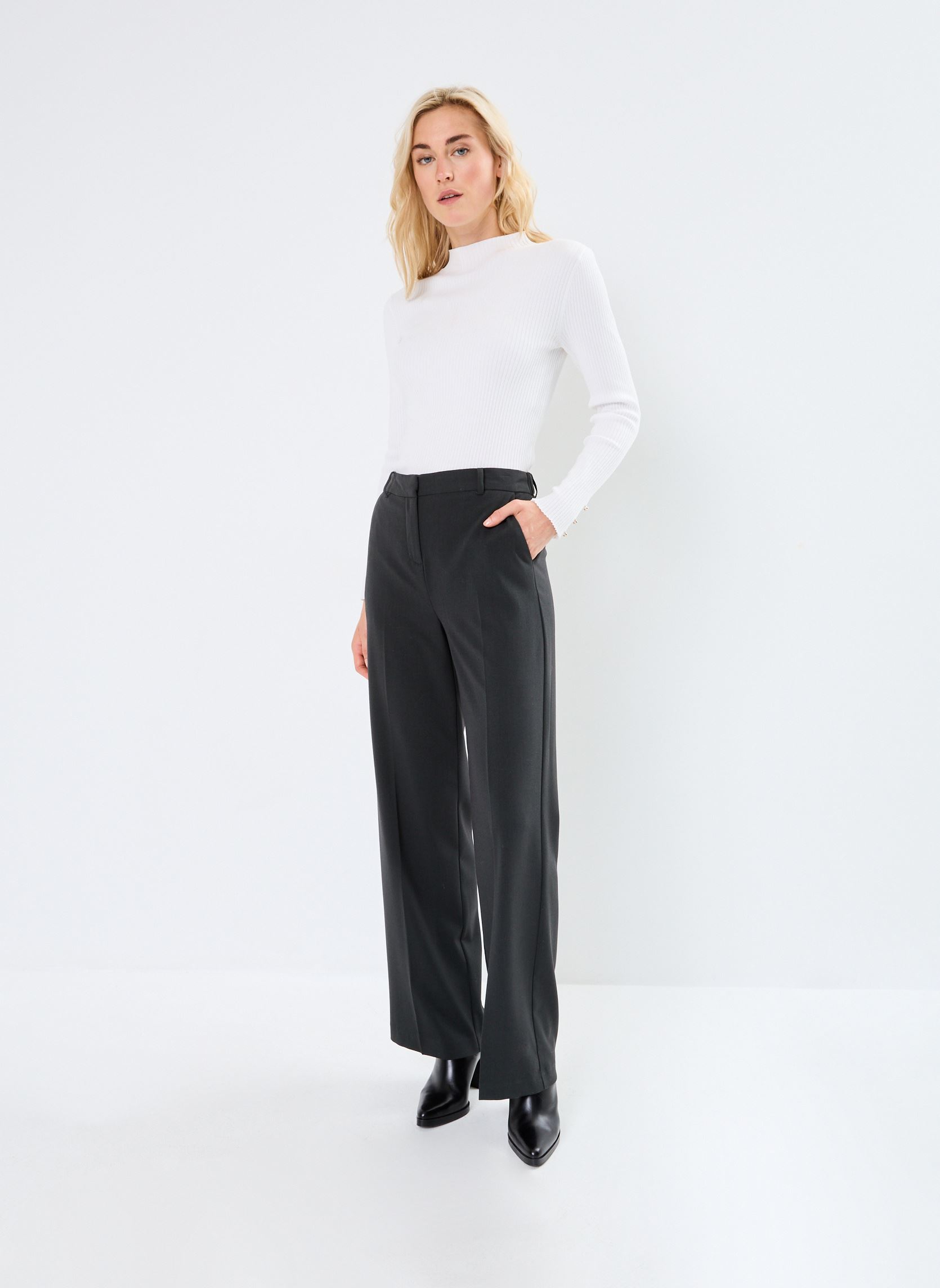 Pantalons larges Bydanta Wide Leg Pants 2 - femme vert B-Young Pantalons larges Bydanta Wide Leg Pants 2 - femme vert Sycamore Melange