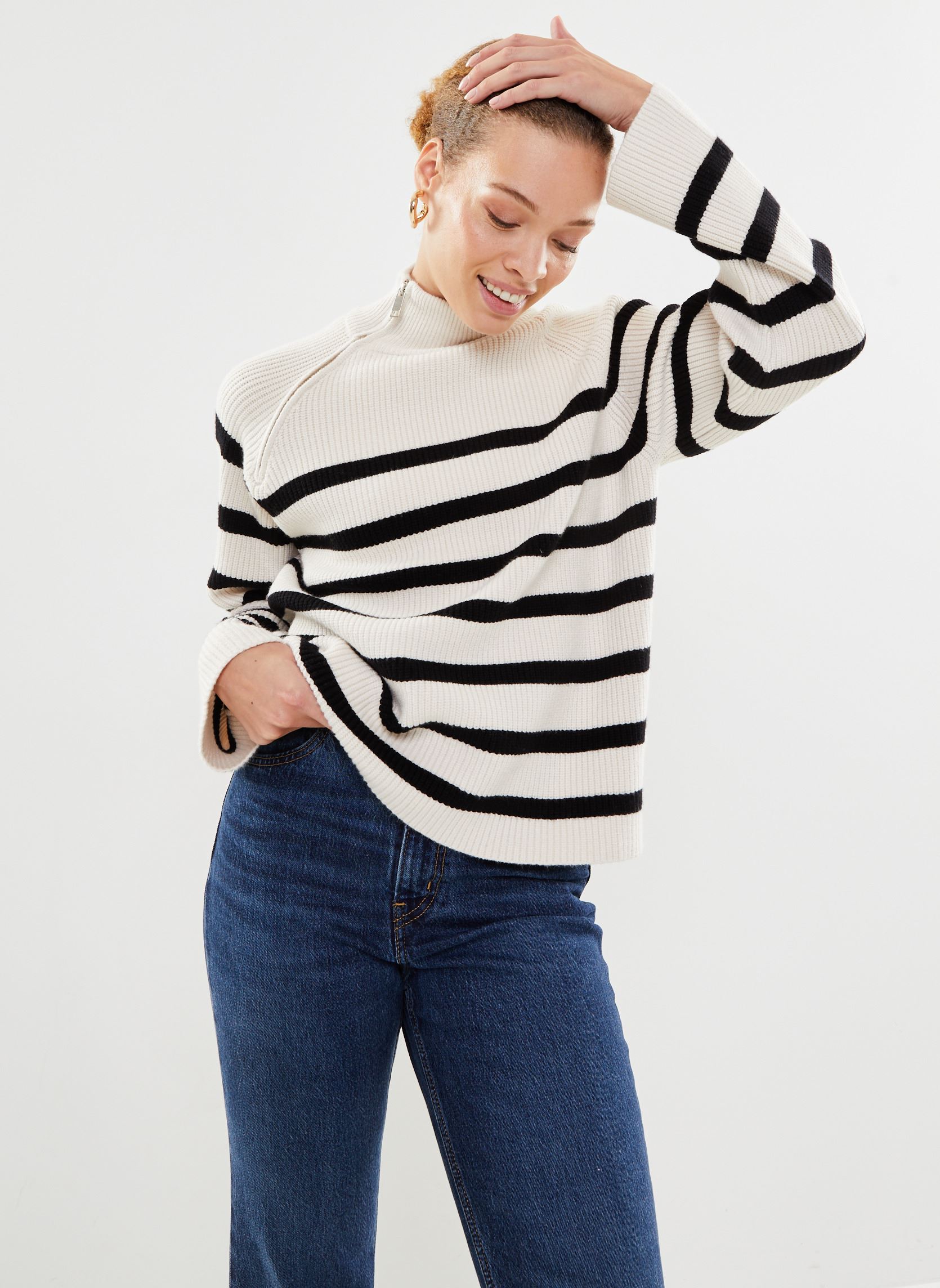 Pulls Bymilo Halfzip Jumper - femme blanc B-Young Pulls Bymilo Halfzip Jumper - femme blanc Birch Mix