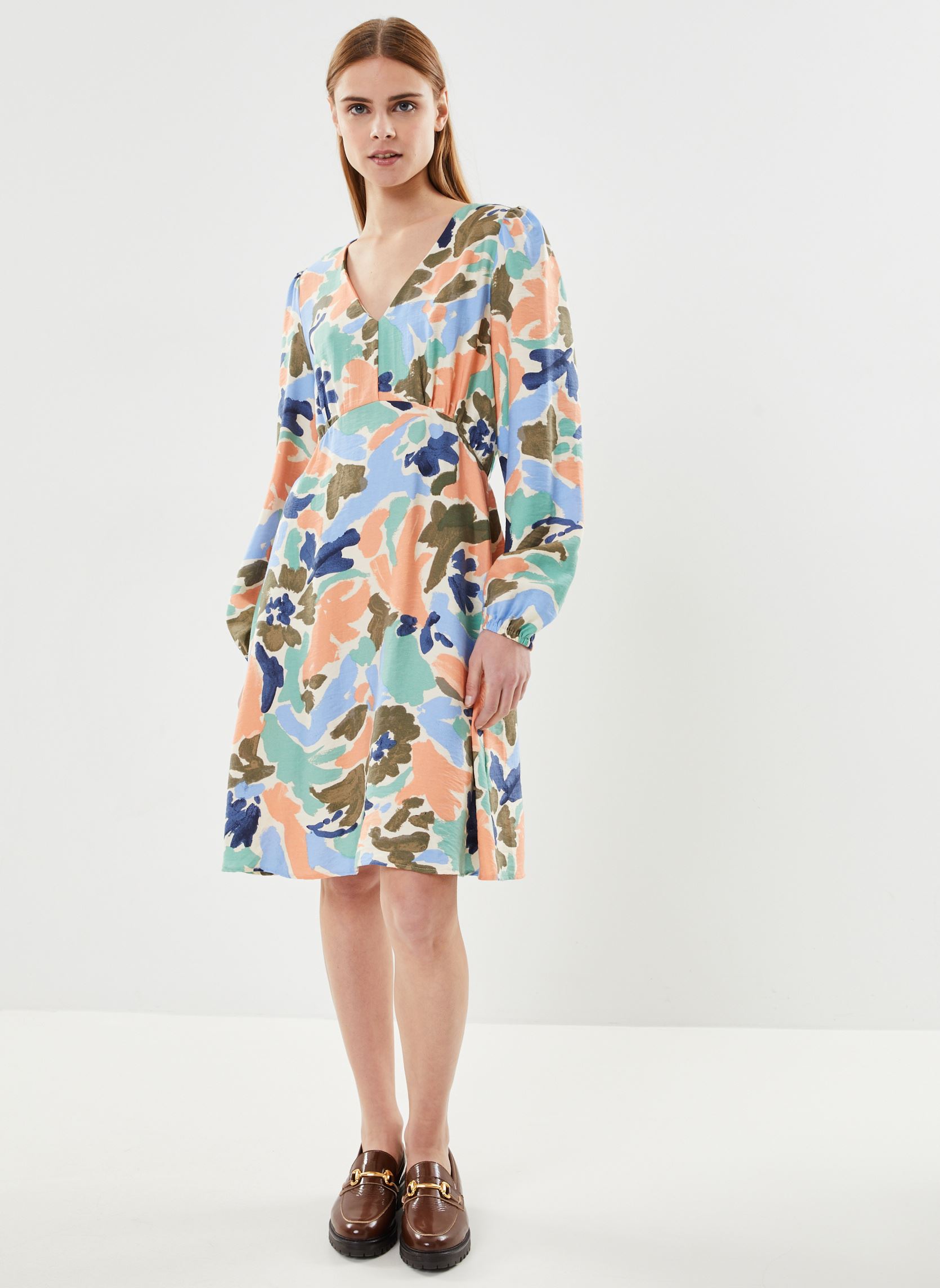 Kleider Byihamma Vneck Dress - damen mehrfarbig B-Young Kleider Byihamma Vneck Dress - damen mehrfarbig CrŠme de Menthe Mix