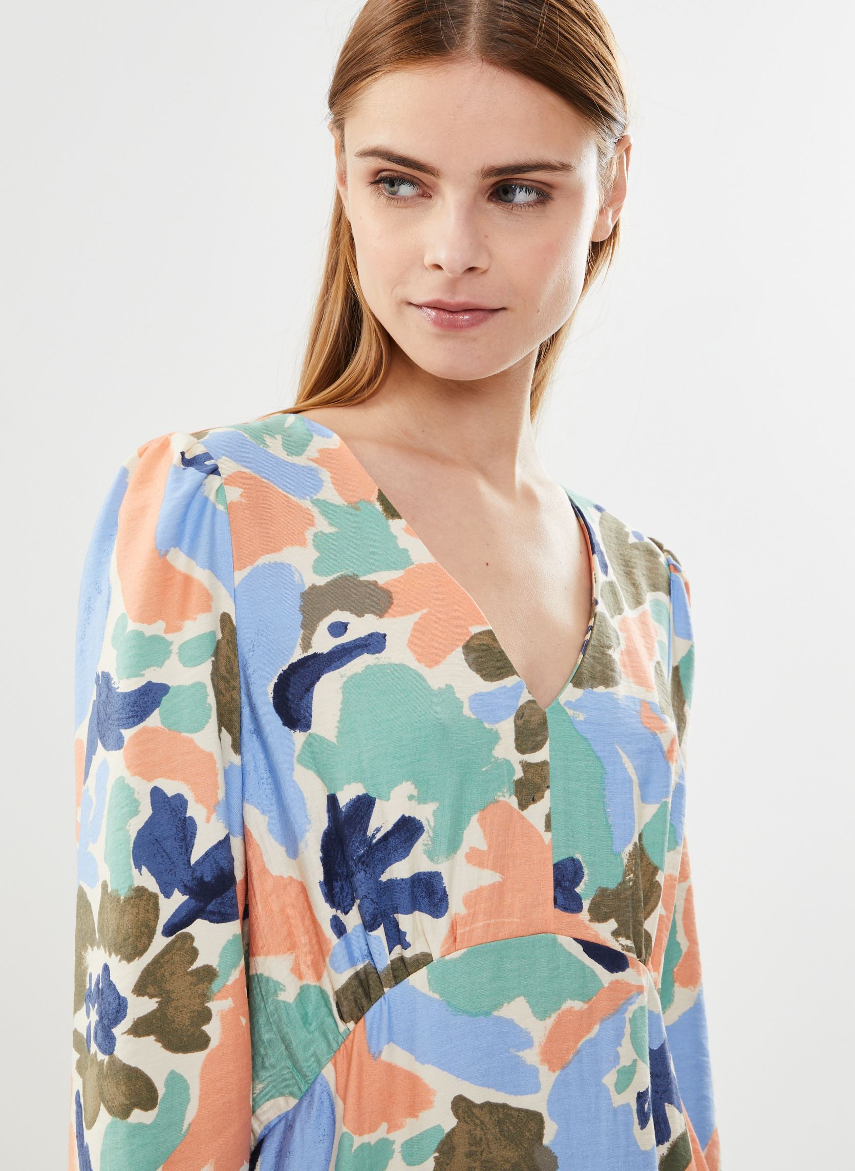 Kleider Byihamma Vneck Dress - damen mehrfarbig B-Young Kleider Byihamma Vneck Dress - damen mehrfarbig CrŠme de Menthe Mix