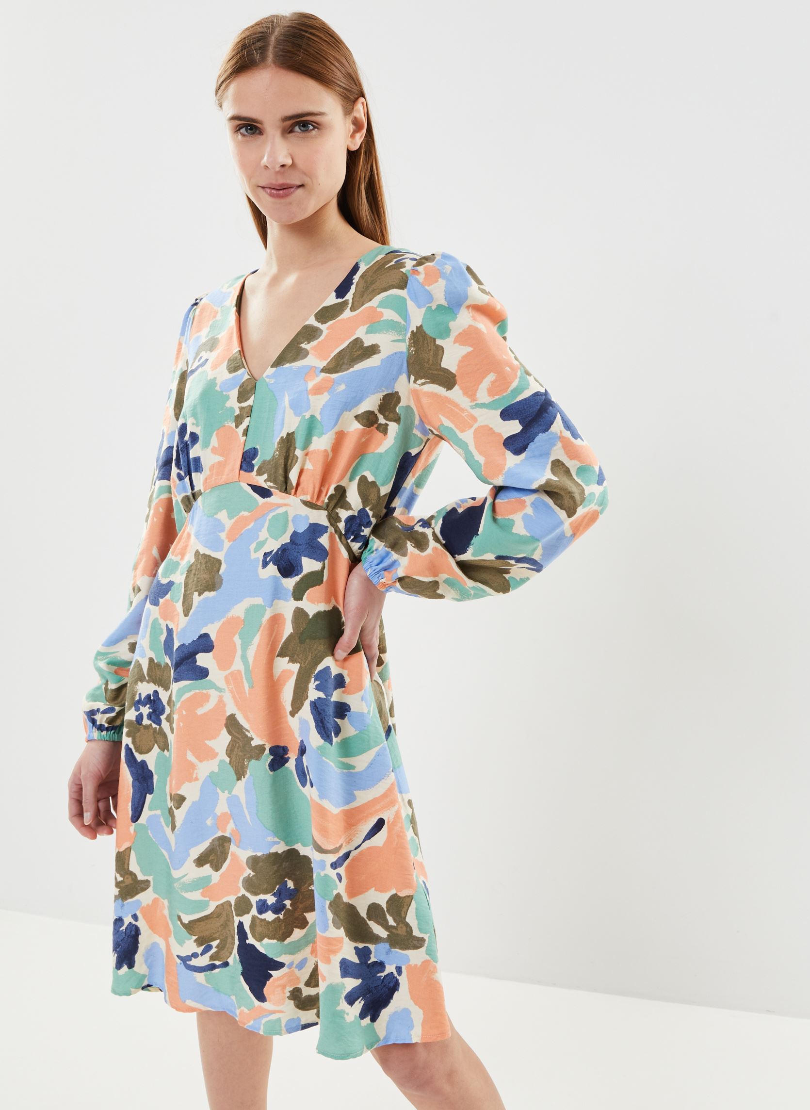 Kleider Byihamma Vneck Dress - damen mehrfarbig B-Young Kleider Byihamma Vneck Dress - damen mehrfarbig CrŠme de Menthe Mix