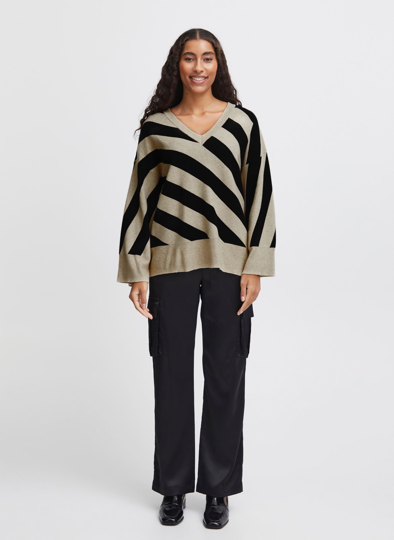 Pulls Bymiran Vneck Jumper - femme beige B-Young Pulls Bymiran Vneck Jumper - femme beige Black Mix