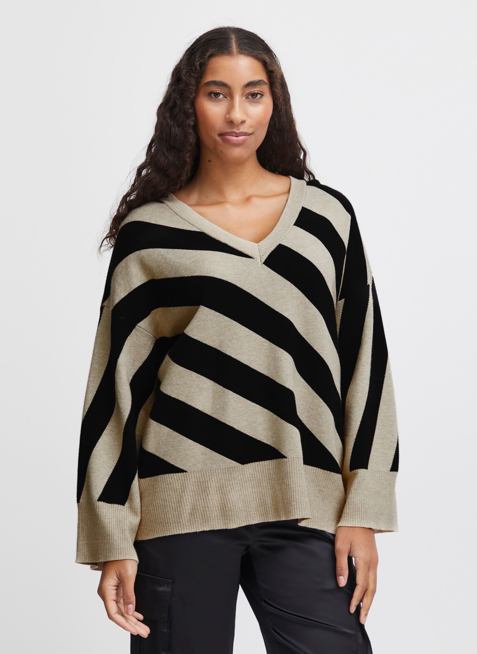 Pulls Bymiran Vneck Jumper - femme beige B-Young Pulls Bymiran Vneck Jumper - femme beige Black Mix