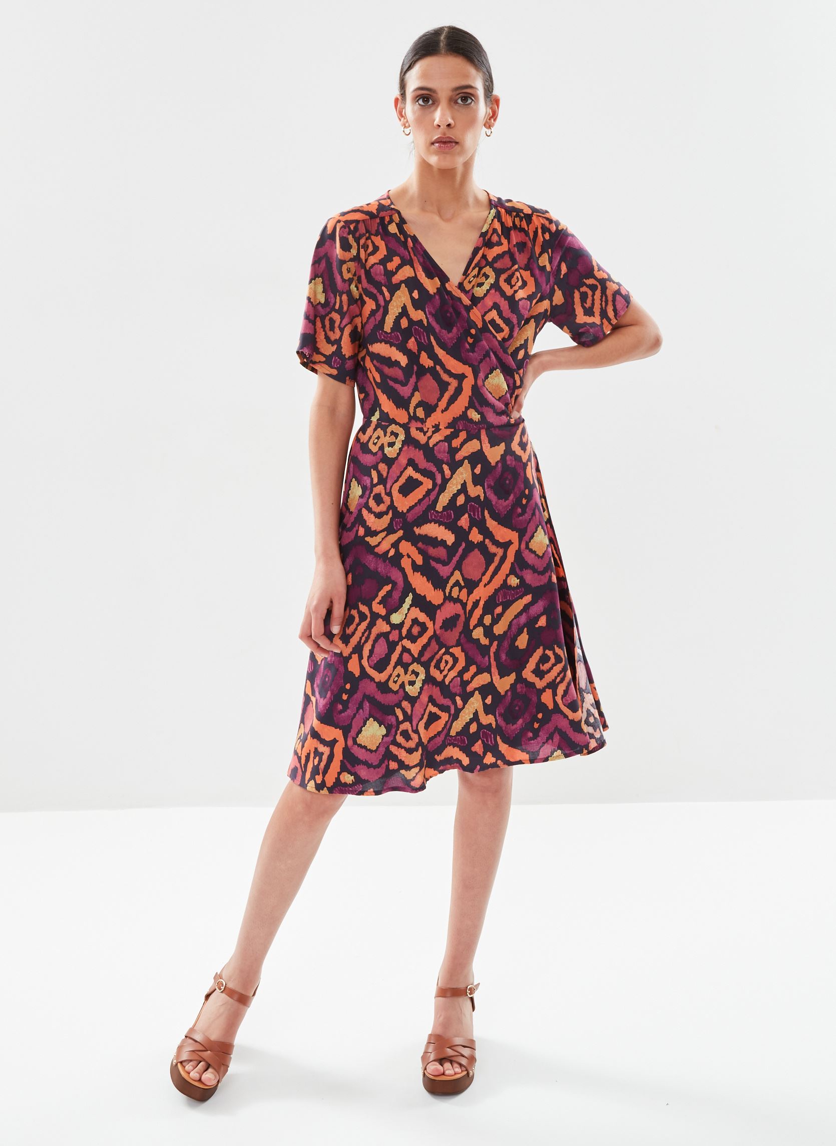 Robes Bymmjoella Wrap Dress 3 - femme multicolore B-Young Robes Bymmjoella Wrap Dress 3 - femme multicolore BLACK IKAT MIX