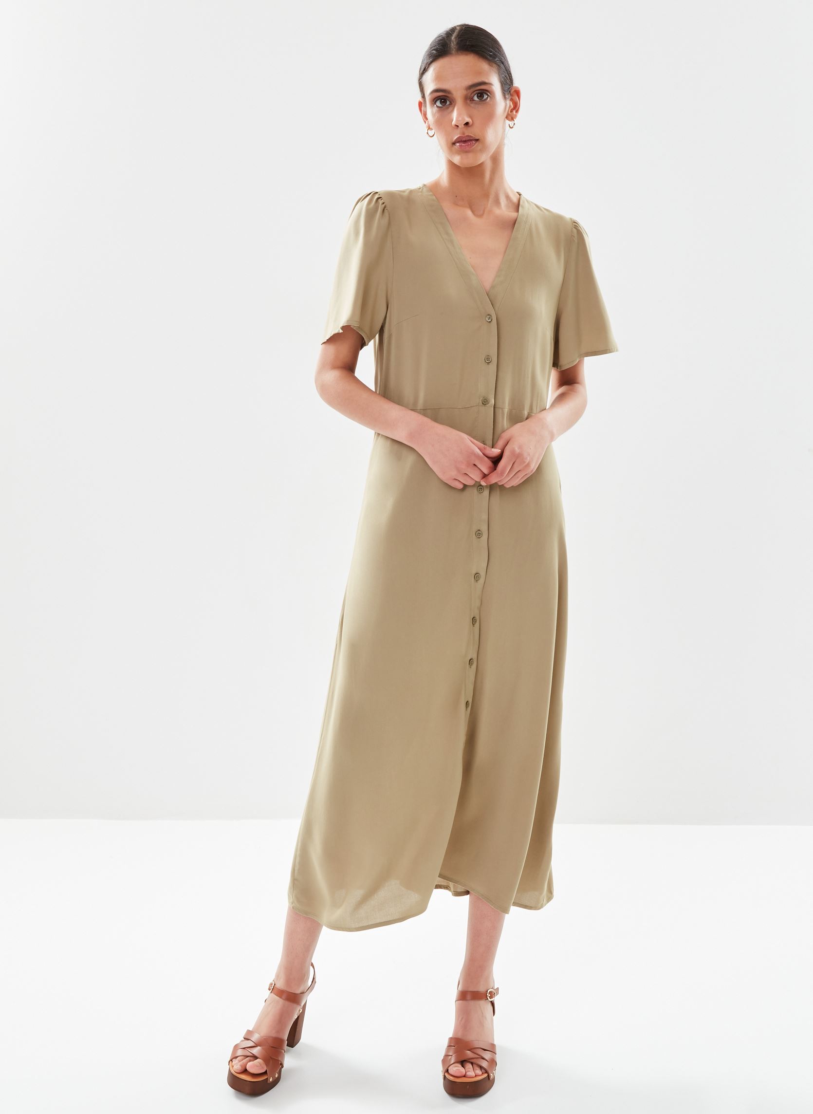Vestiti lunghi Bymmjoella Button Dress - donna verde B-Young Vestiti lunghi Bymmjoella Button Dress - donna verde Aloe
