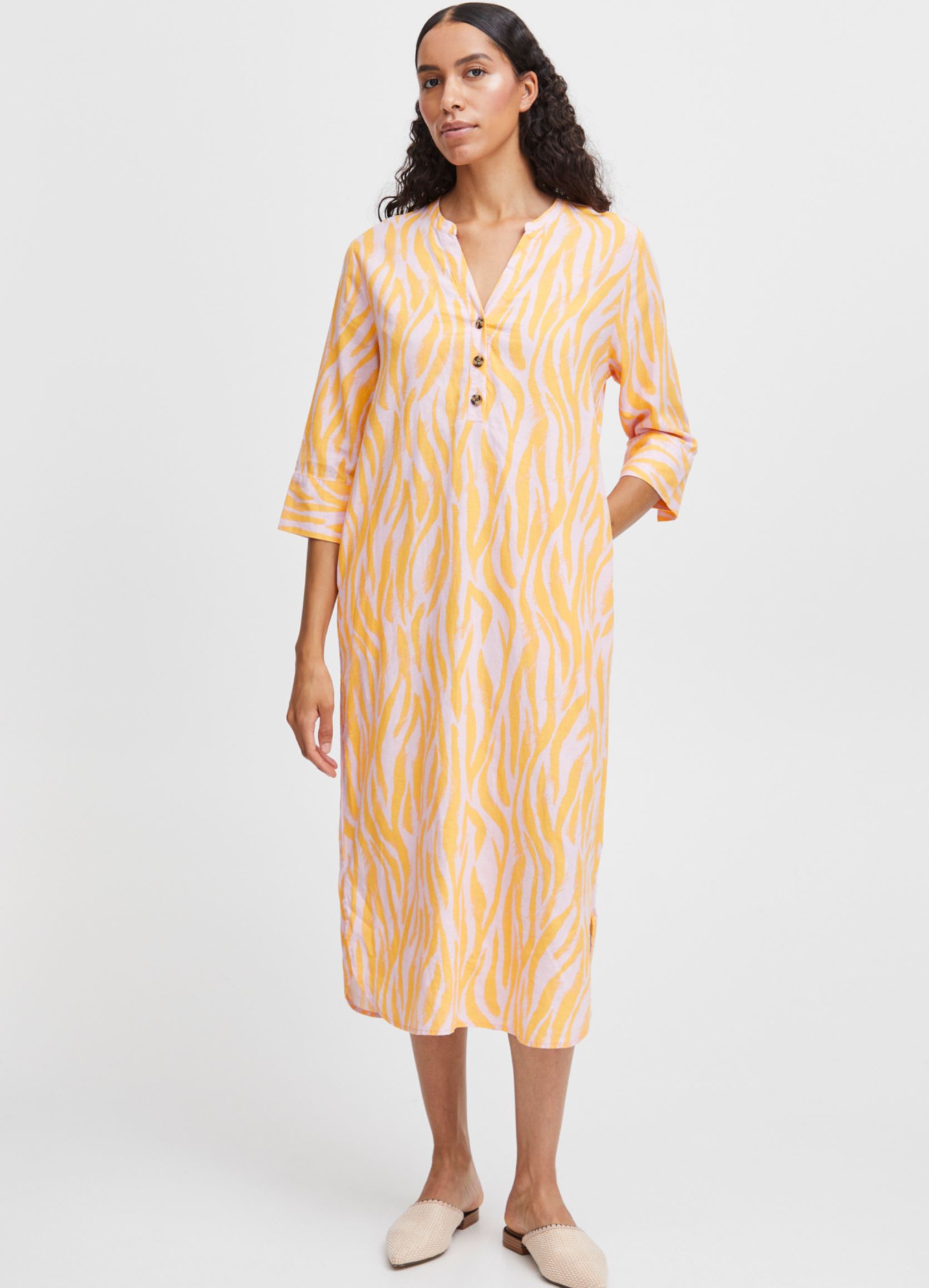 Robes Byfalakka Placket Dress - femme multicolore B-Young Robes Byfalakka Placket Dress - femme multicolore Blazing Orange Animal Mix