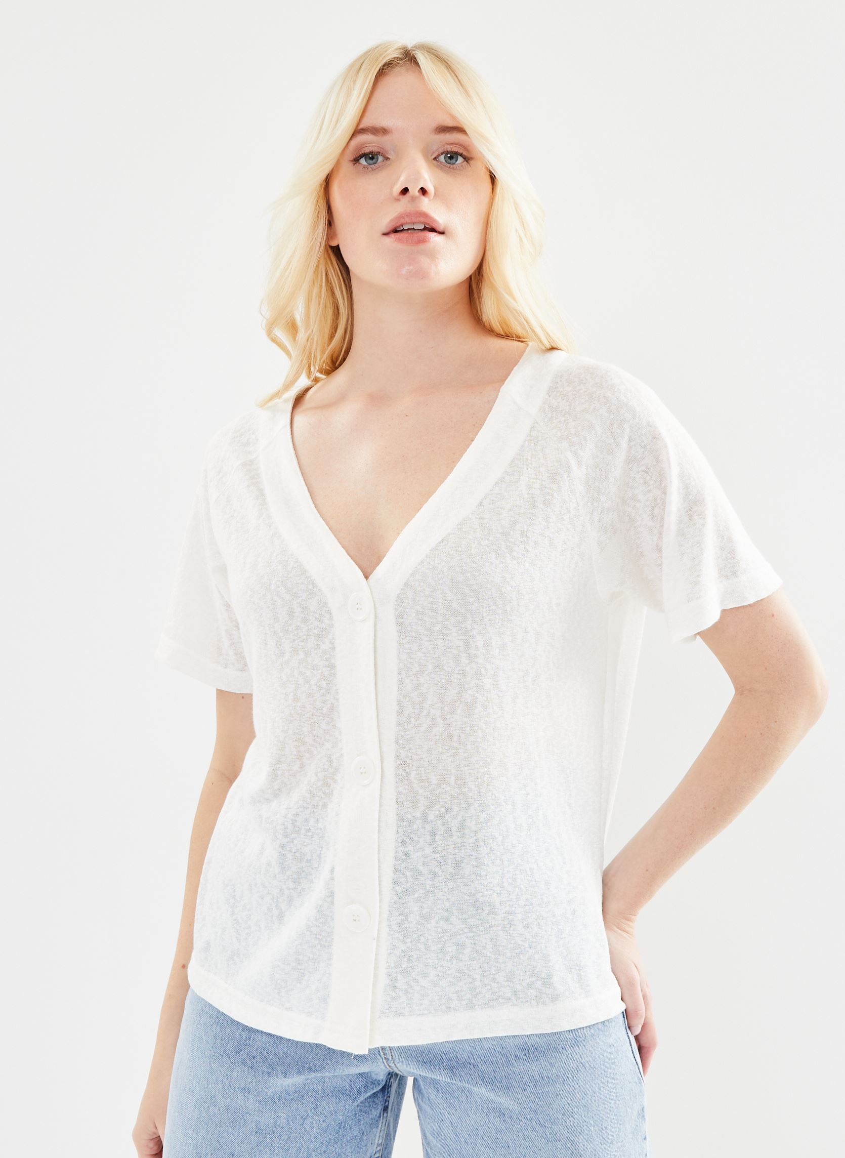 Tee-shirts manches courtes Bysakia V Tshirt Btn - femme blanc B-Young Tee-shirts manches courtes Bysakia V Tshirt Btn - femme blanc OFF WHITE