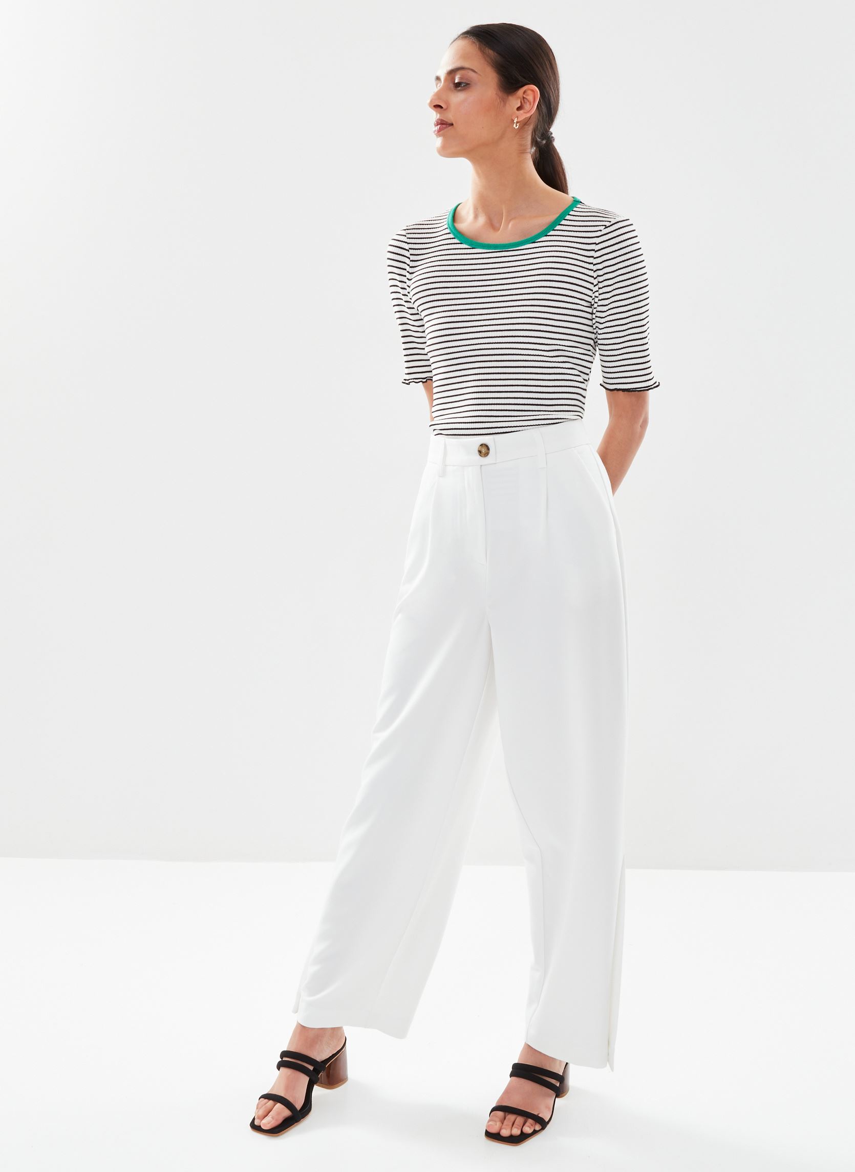Rechte broeken Bydeceri Button Pants - dames wit B-Young Rechte broeken Bydeceri Button Pants - dames wit Marshmallow