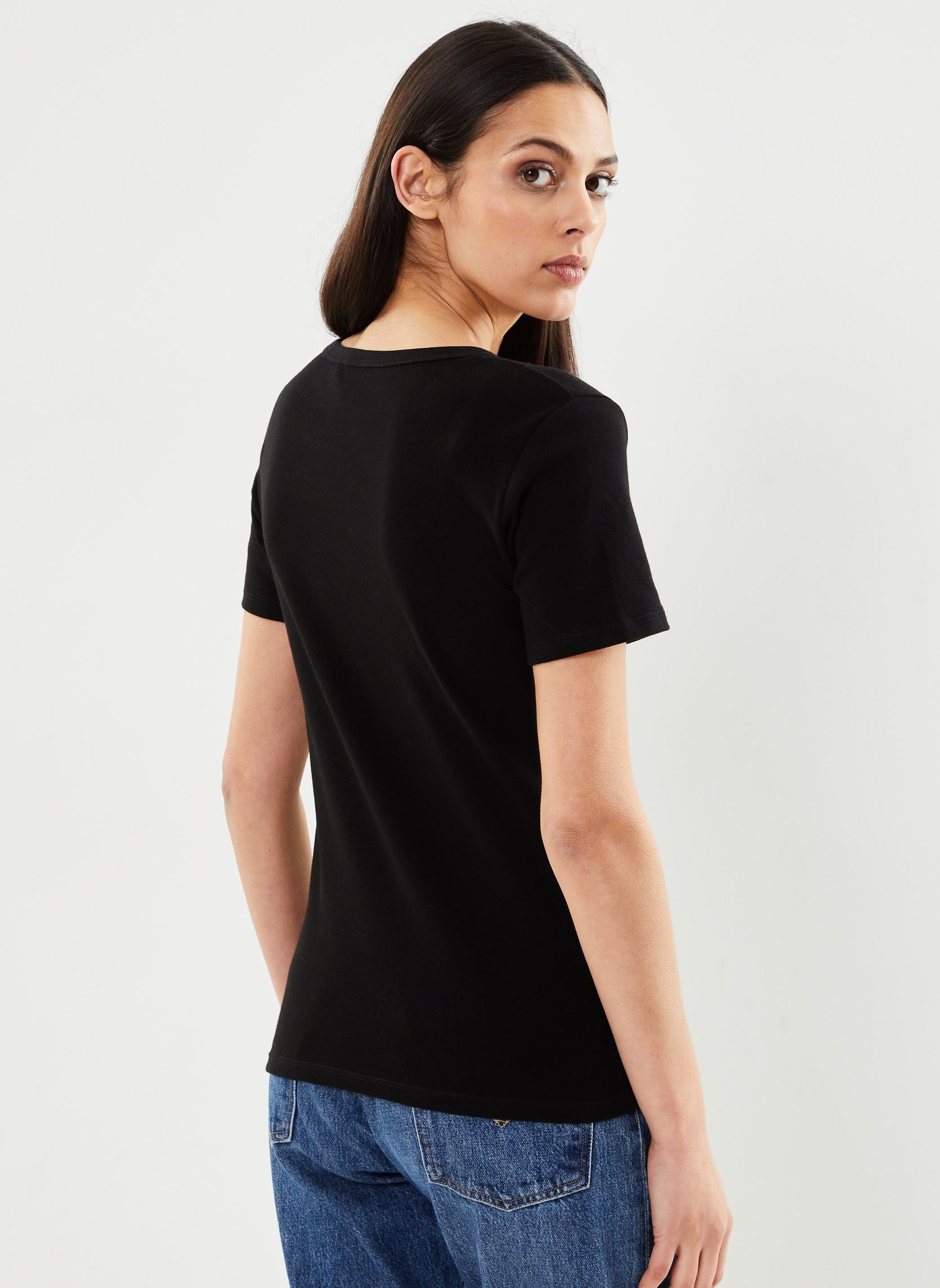 Camisetas de manga corta T-shirt l'iconique manches courtes col V mujer negro Petit Bateau Camisetas de manga corta T-shirt l'iconique manches courtes col V mujer negro BLACK