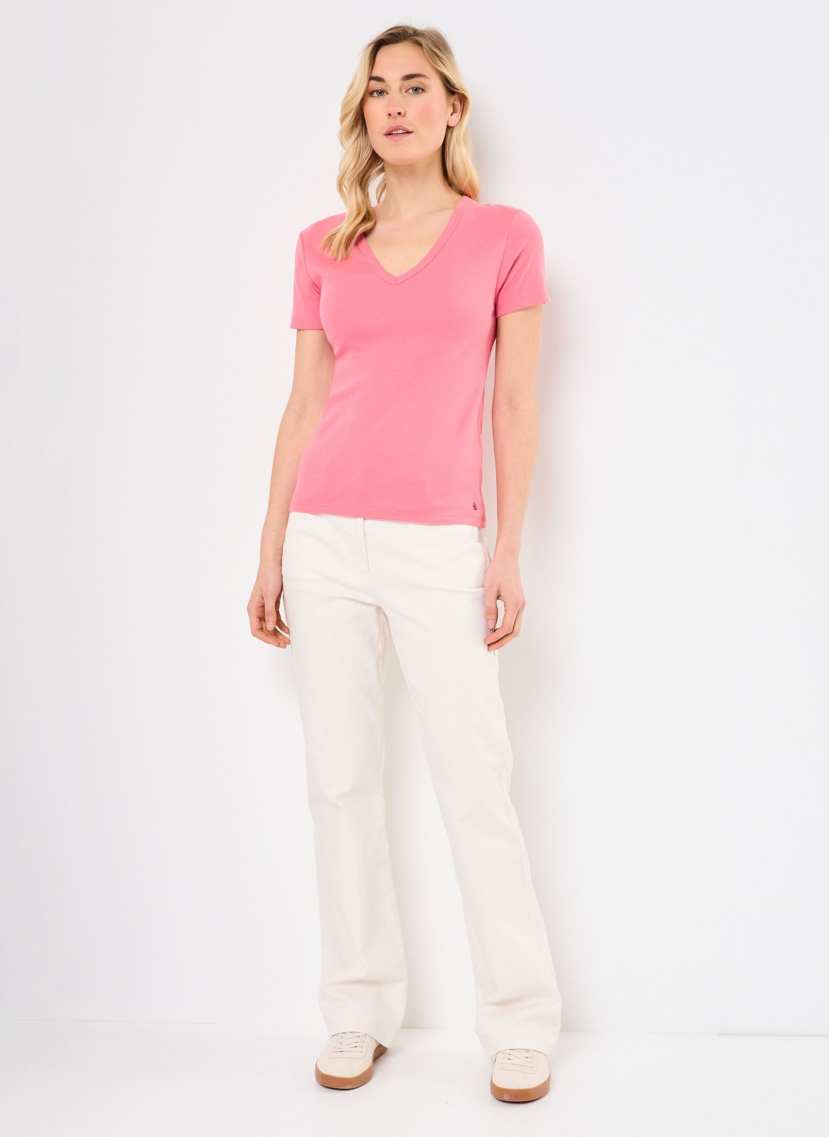 Tee-shirts manches courtes T-shirt l'iconique manches courtes col V femme rose Petit Bateau Tee-shirts manches courtes T-shirt l'iconique manches courtes col V femme rose PEONIA